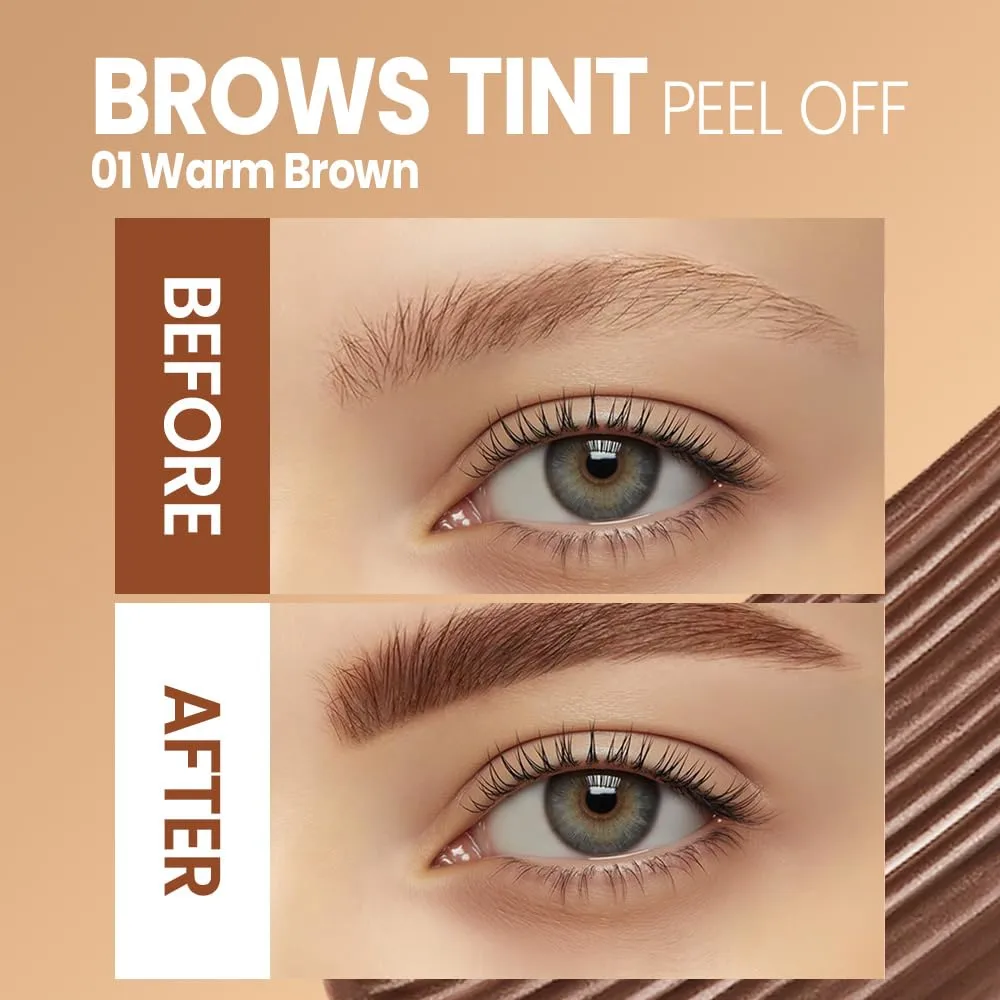 Warm brown Eyebrow Gel Tattoo Peel Off with Tweezer, Waterproof & Smudge Proof, Long Lasting 3-5 Day Natural Looking Brow Tint, Beginner Friendly with Clip for Easy DIY at Home Brow Makeup