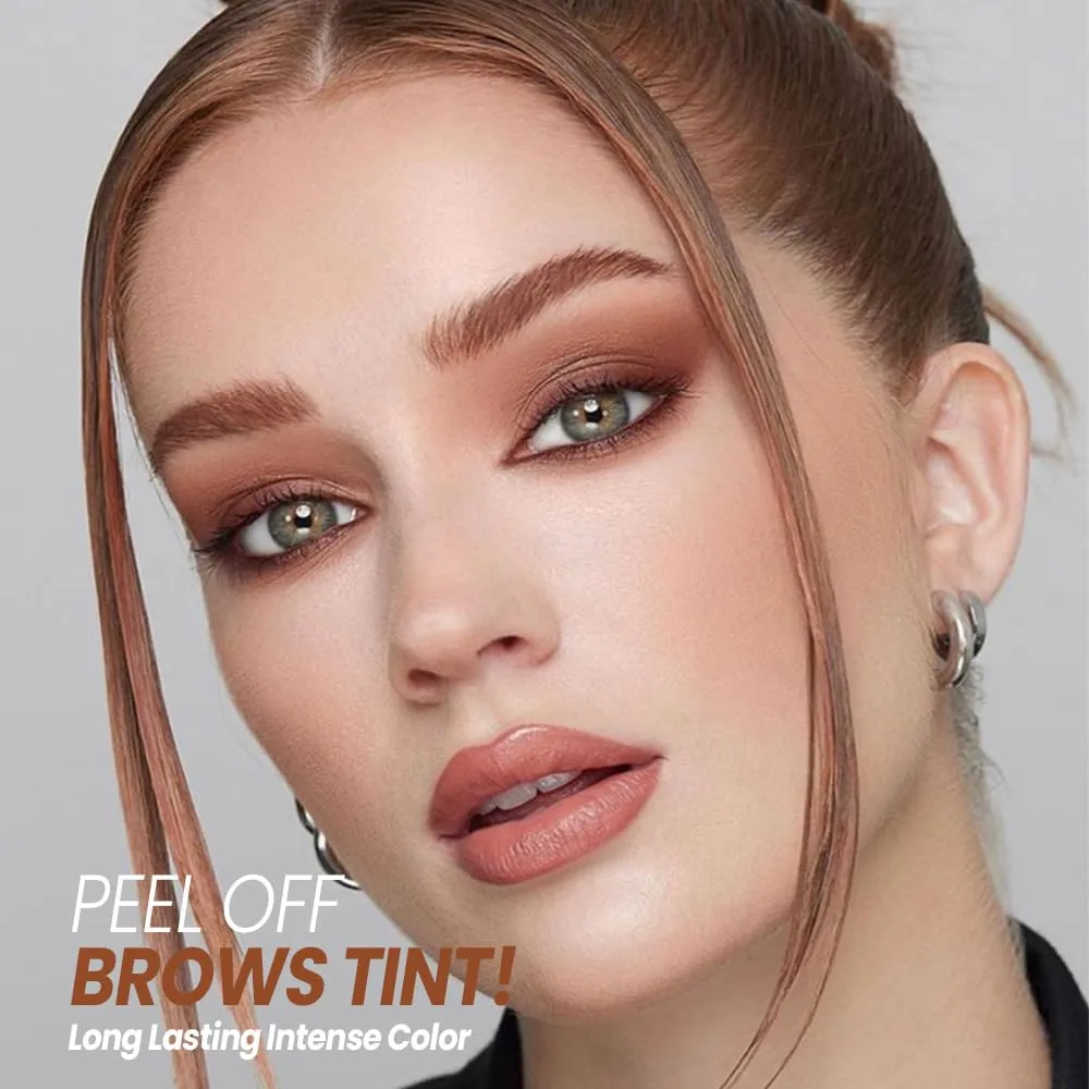 Warm brown Eyebrow Gel Tattoo Peel Off with Tweezer, Waterproof & Smudge Proof, Long Lasting 3-5 Day Natural Looking Brow Tint, Beginner Friendly with Clip for Easy DIY at Home Brow Makeup