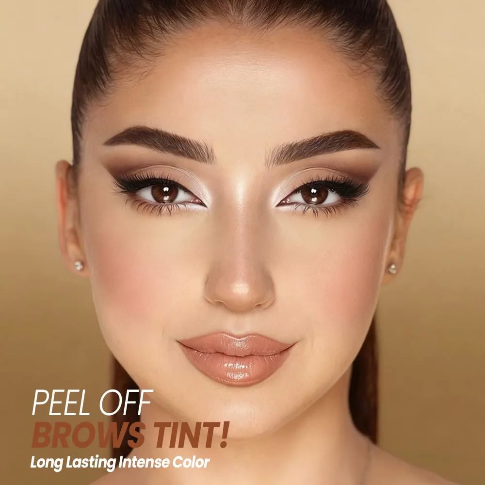 Espresso Eyebrow Gel Tattoo Peel Off with Tweezer, Waterproof & Smudge Proof, Long Lasting 3-5 Day Natural Looking Brow Tint, Beginner Friendly with Clip for Easy DIY at Home Brow Makeup