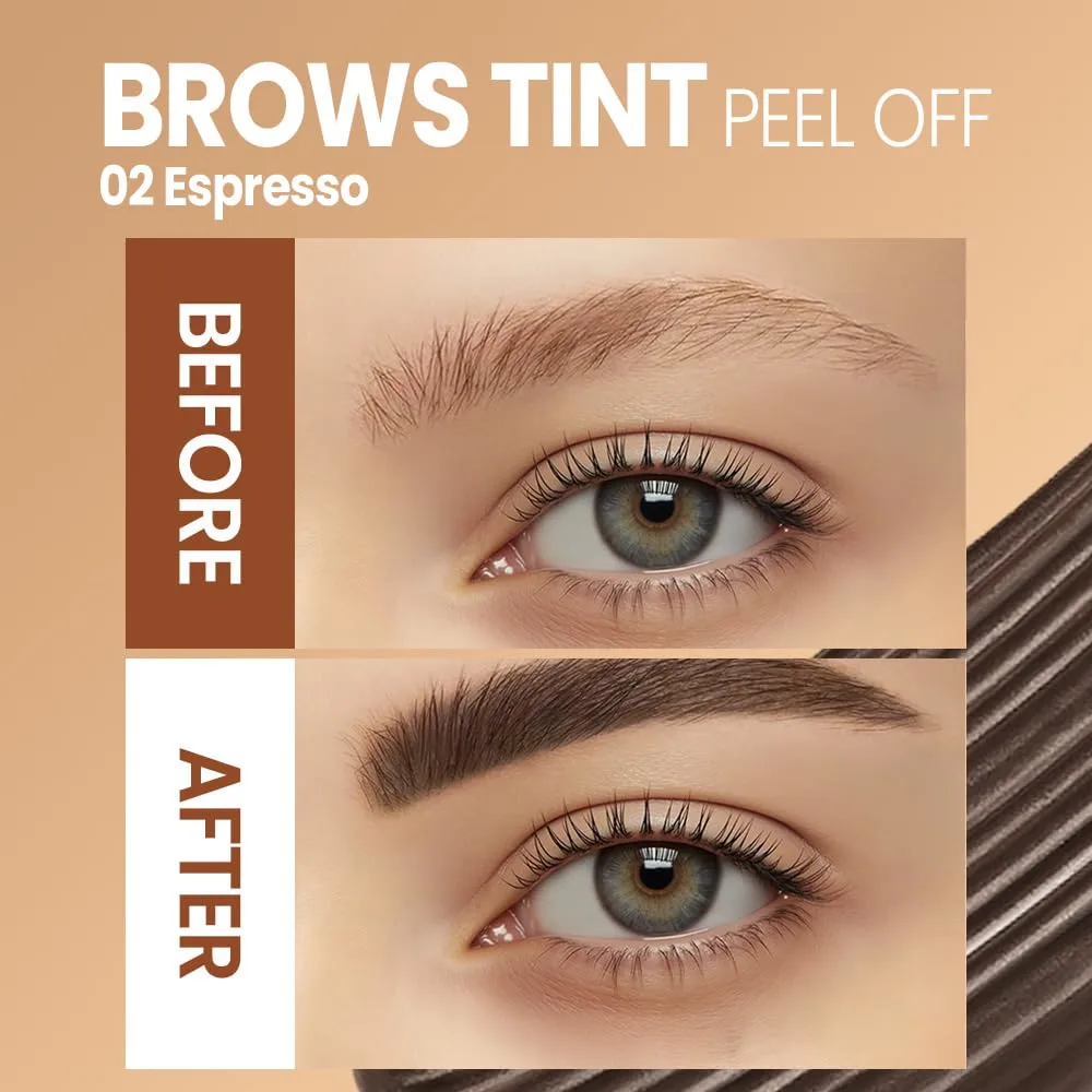 Espresso Eyebrow Gel Tattoo Peel Off with Tweezer, Waterproof & Smudge Proof, Long Lasting 3-5 Day Natural Looking Brow Tint, Beginner Friendly with Clip for Easy DIY at Home Brow Makeup