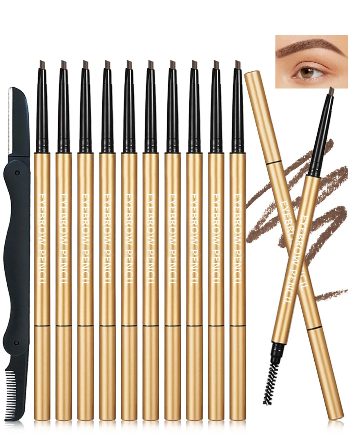 Eyebrow Pencil,12Pcs Ultra-Fine Waterproof Brown Eye Brow Pencils for Women
