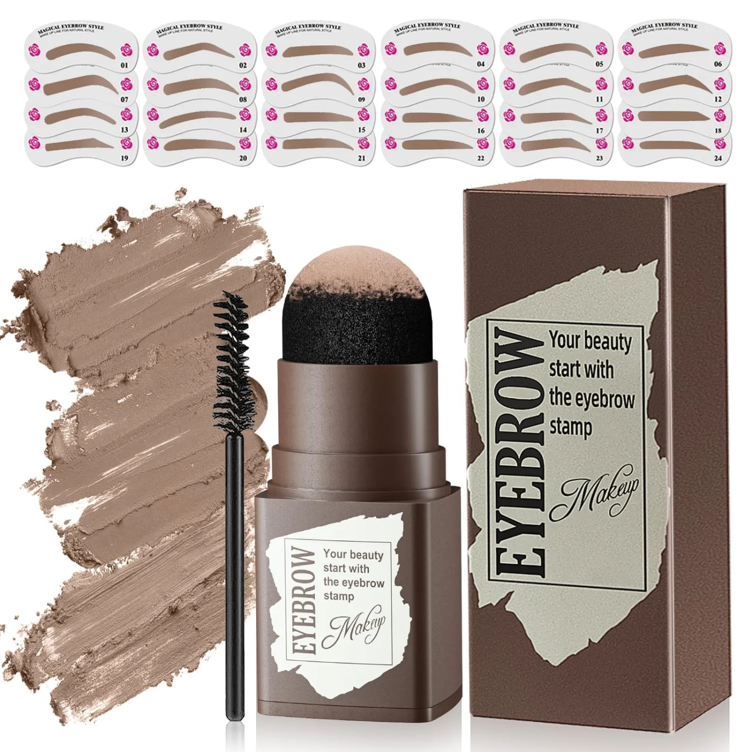 24PCS Eyebrow Stencils Long-lasting Waterproof Smudge-Proof Light Brown