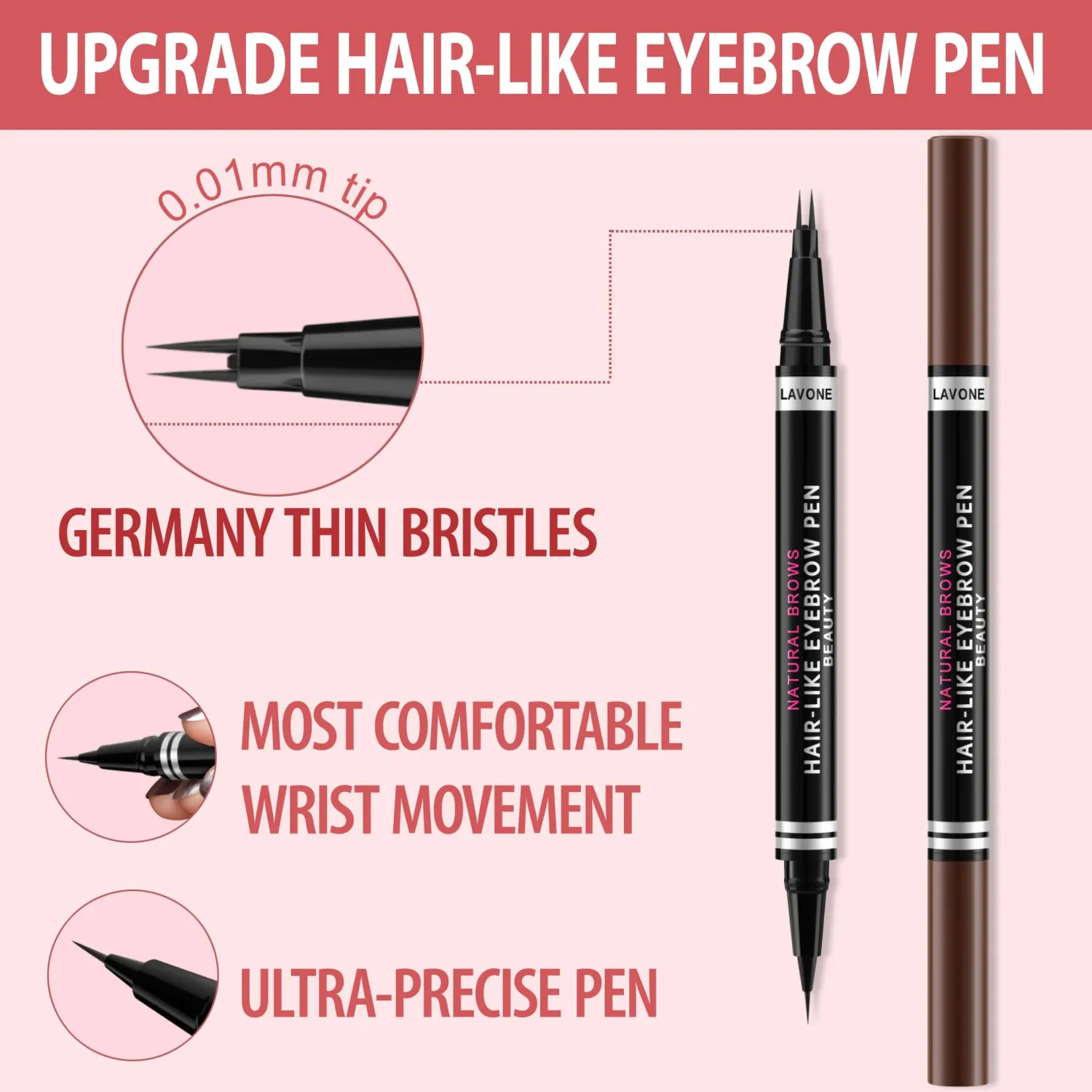LAVONE 2-in-1 Waterproof Eyebrow Pencil with Brush, Taupe