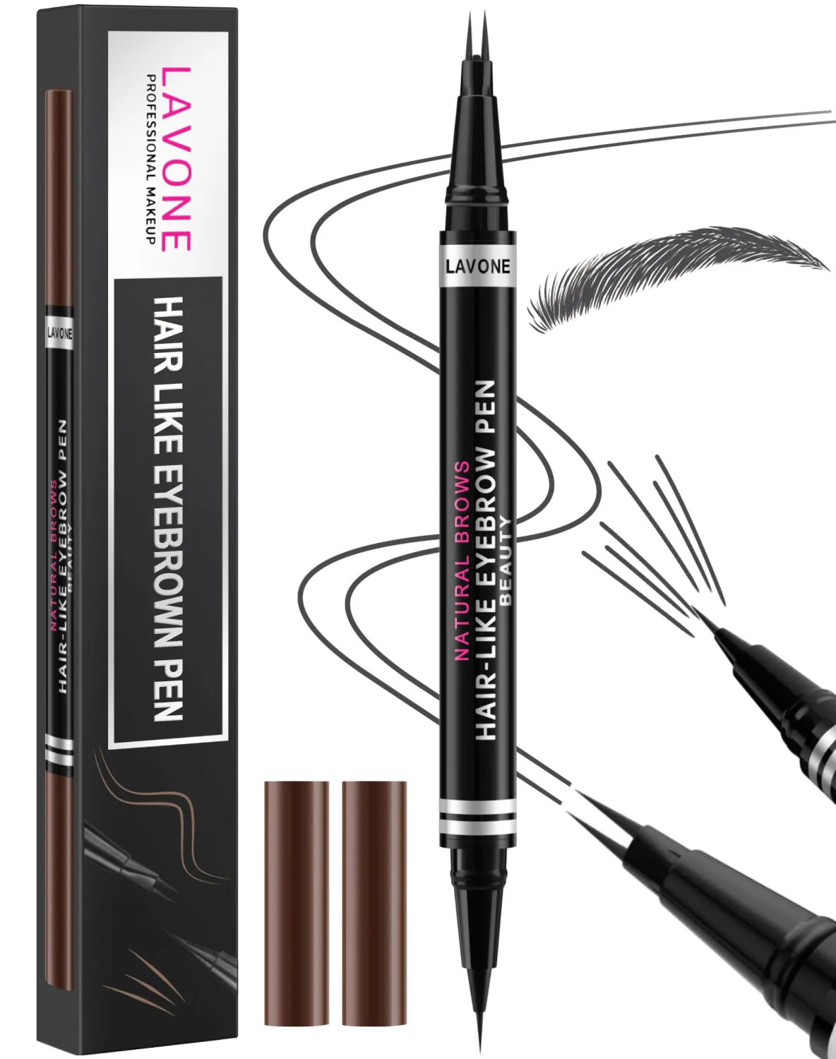 LAVONE 2-in-1 Waterproof Eyebrow Pencil with Brush, Black