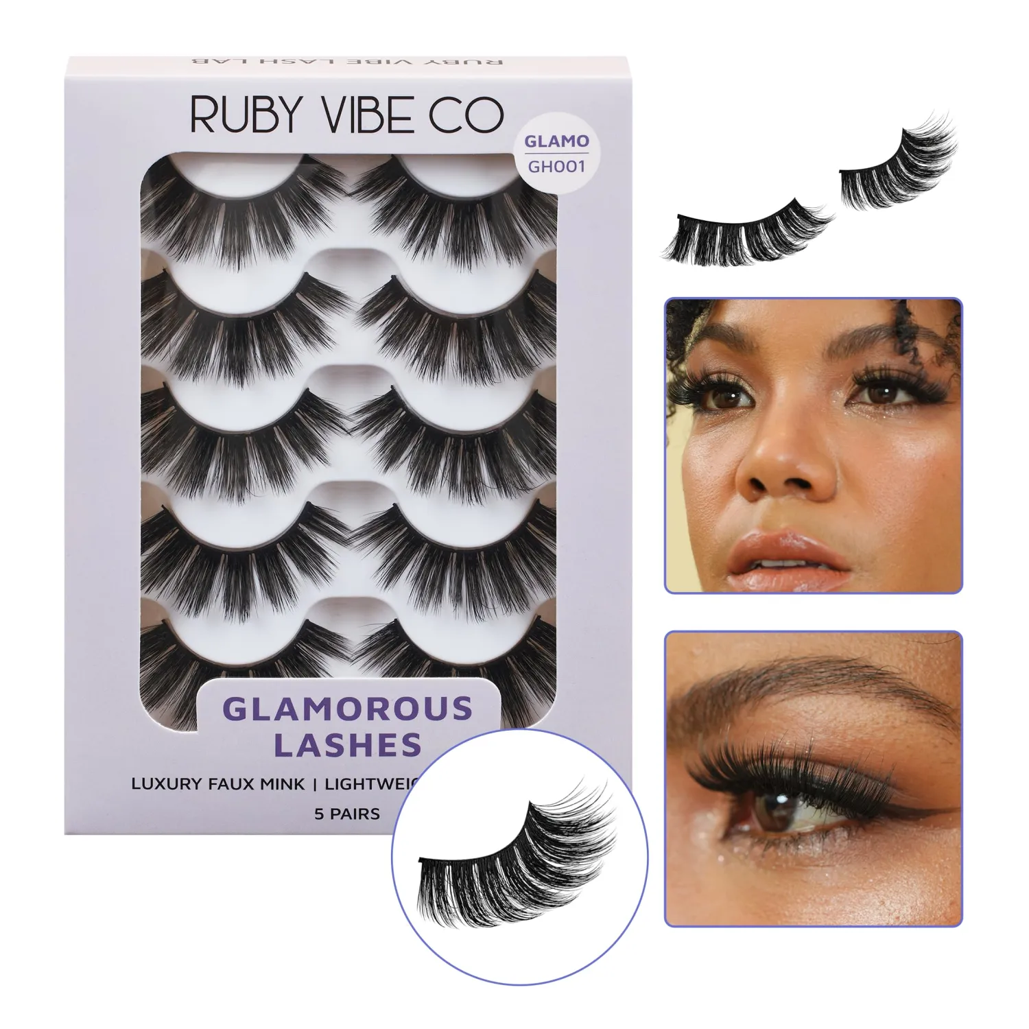RUBY VIBE CO Lashes Strips, Hollywood Eye GH001, Full Length, 5 Pairs