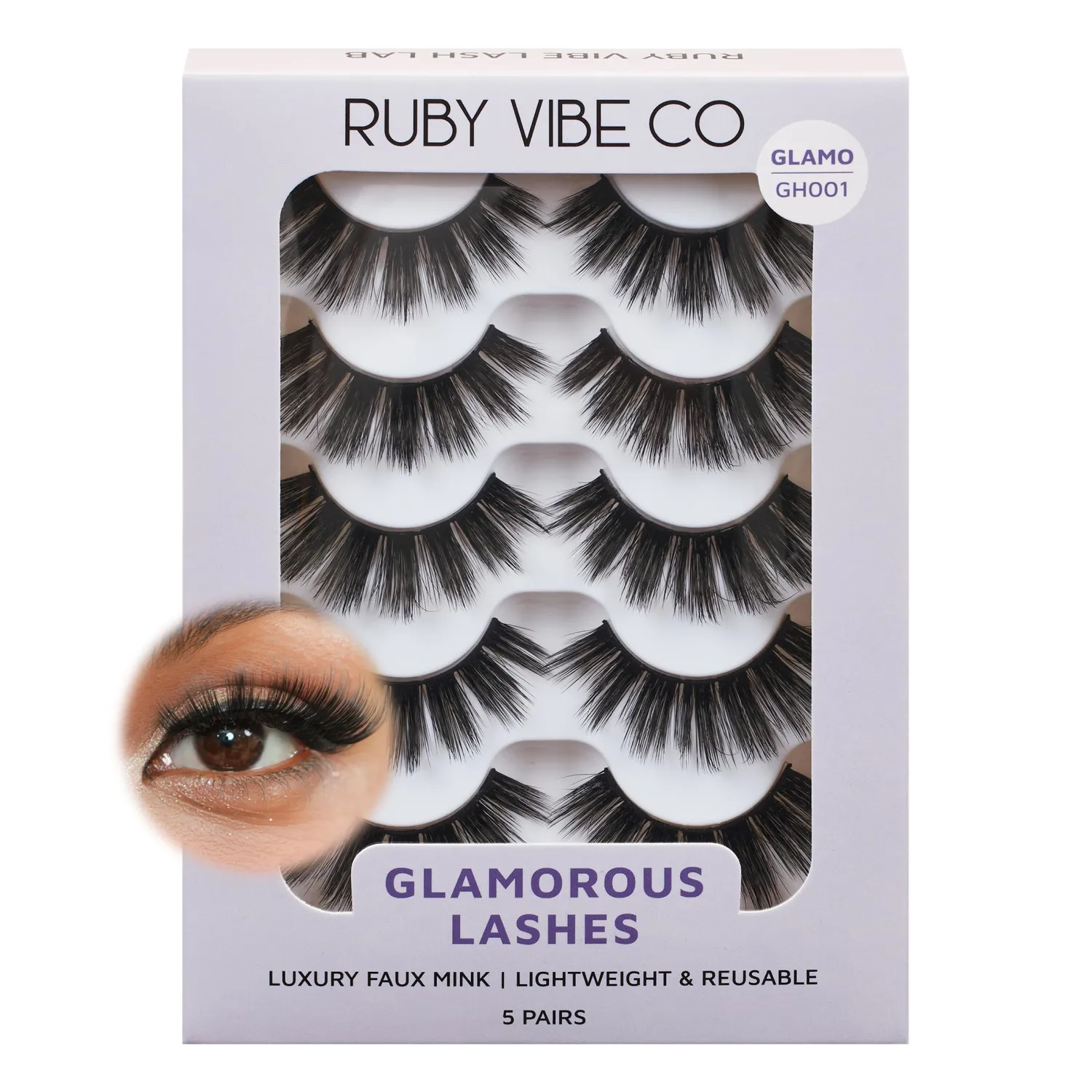 RUBY VIBE CO Lashes Strips, Hollywood Eye GH001, Full Length, 5 Pairs