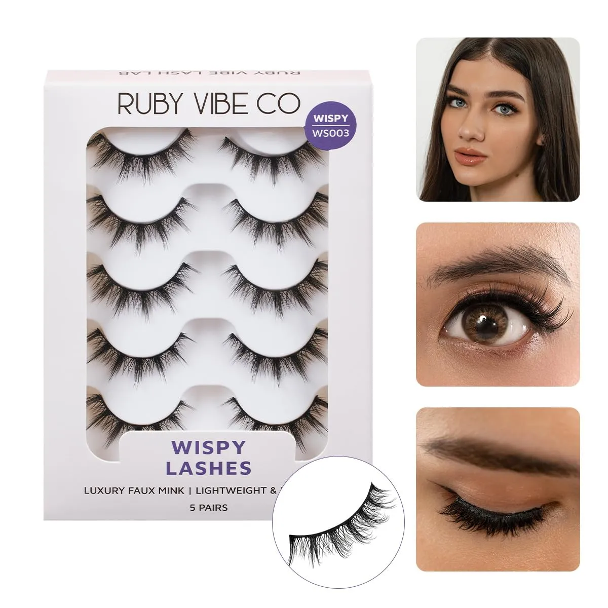 RUBY VIBE CO Lashes Strips, Strip Lashes, Spiky Wisps Faux Mink Lashes
