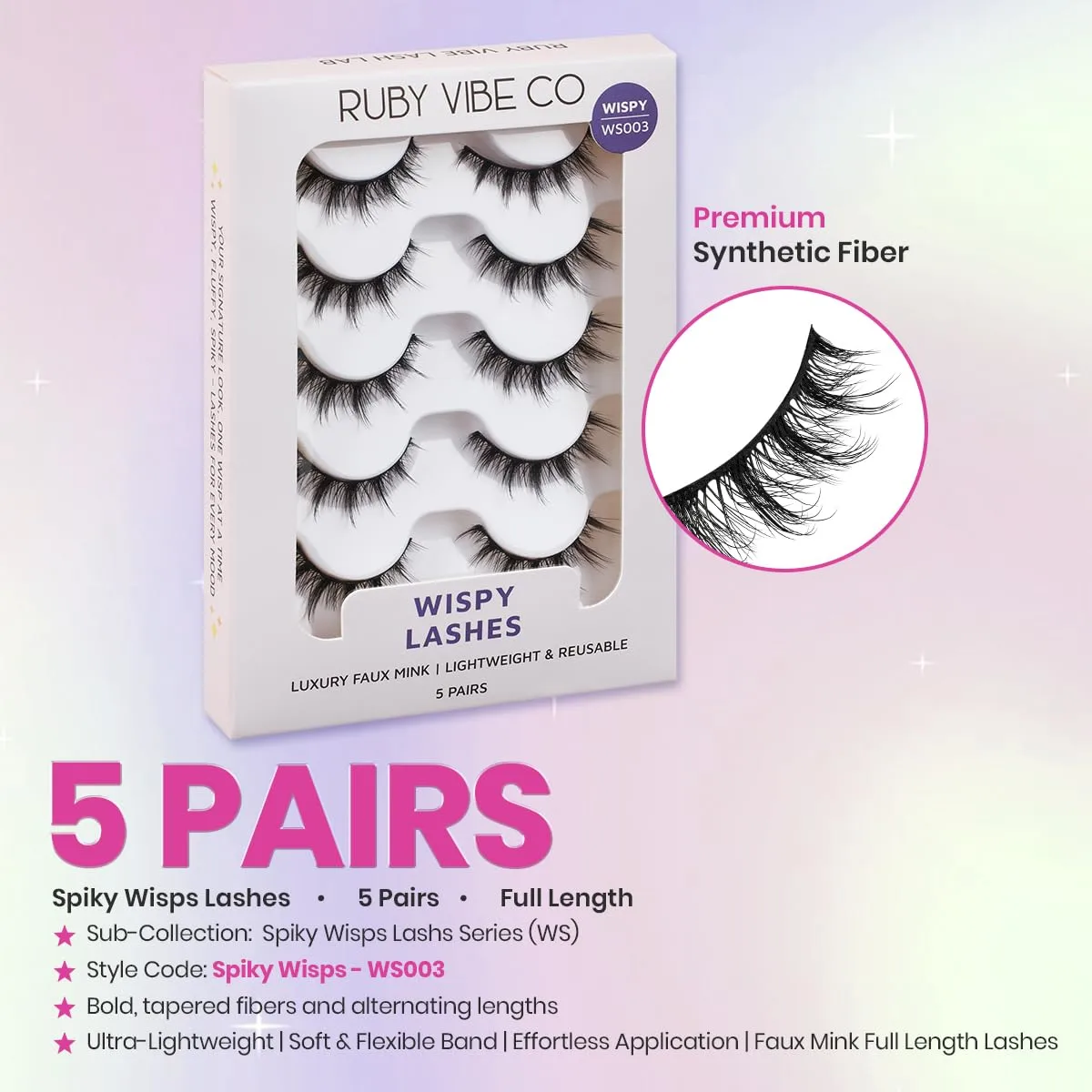 RUBY VIBE CO Lashes Strips, Strip Lashes, Spiky Wisps Faux Mink Lashes