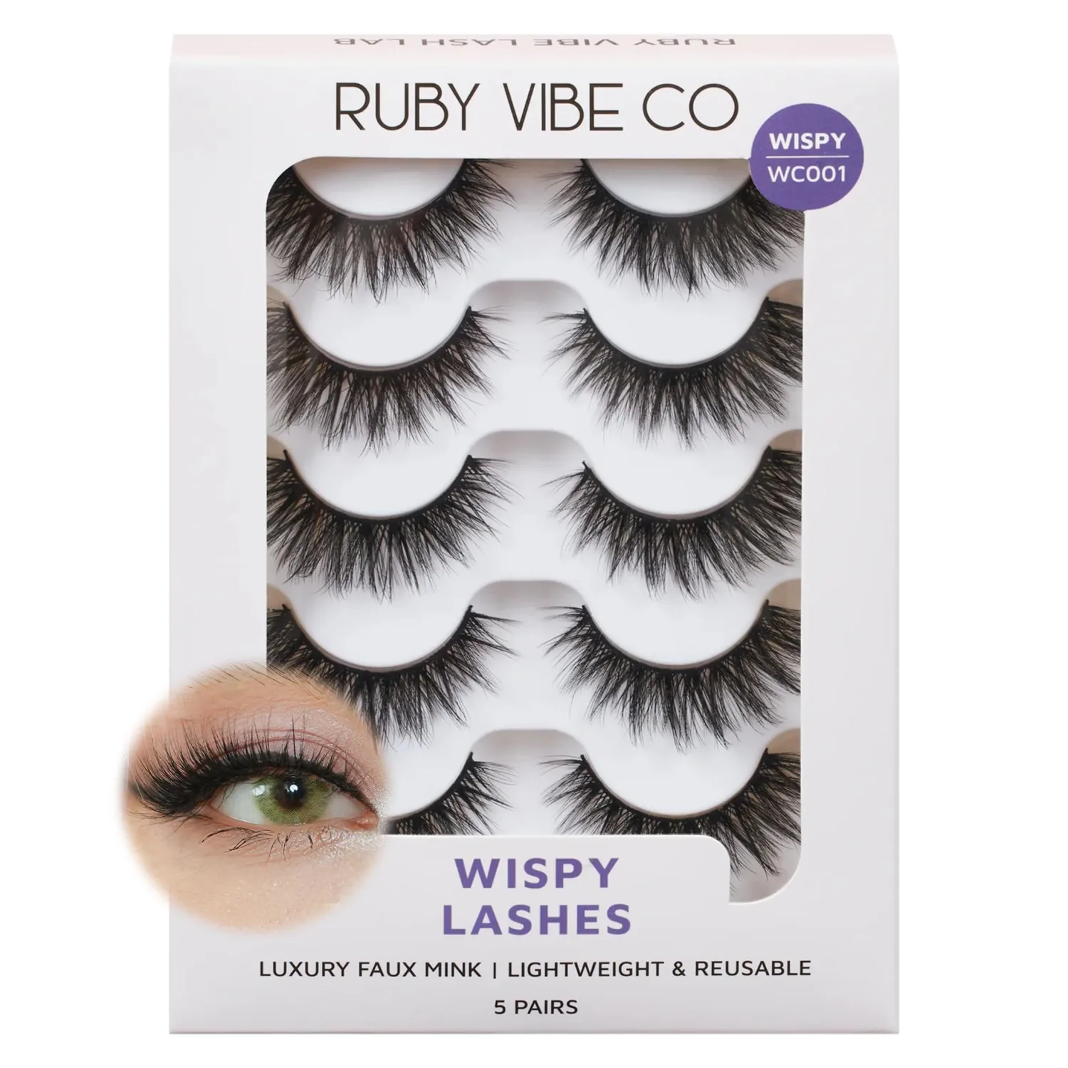 RUBY VIBE CO Lashes Strips, Chic Wisps WC001, Faux Mink Fibers