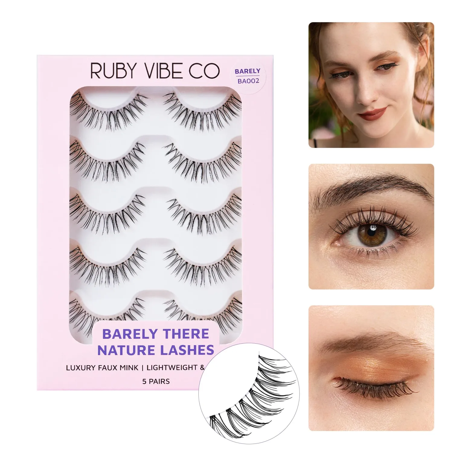 RUBY VIBE CO False Eyelashes, Premium Synthetic Fibers, Angel Soft BA002