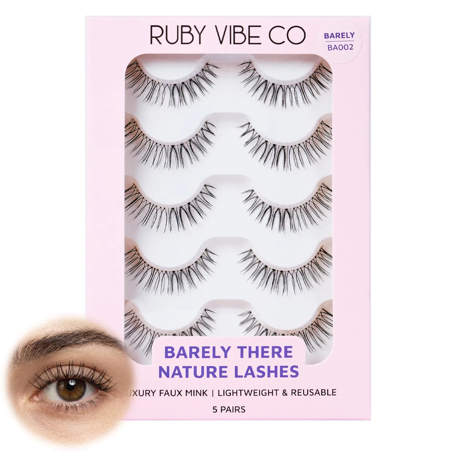 RUBY VIBE CO False Eyelashes, Premium Synthetic Fibers, Angel Soft BA002