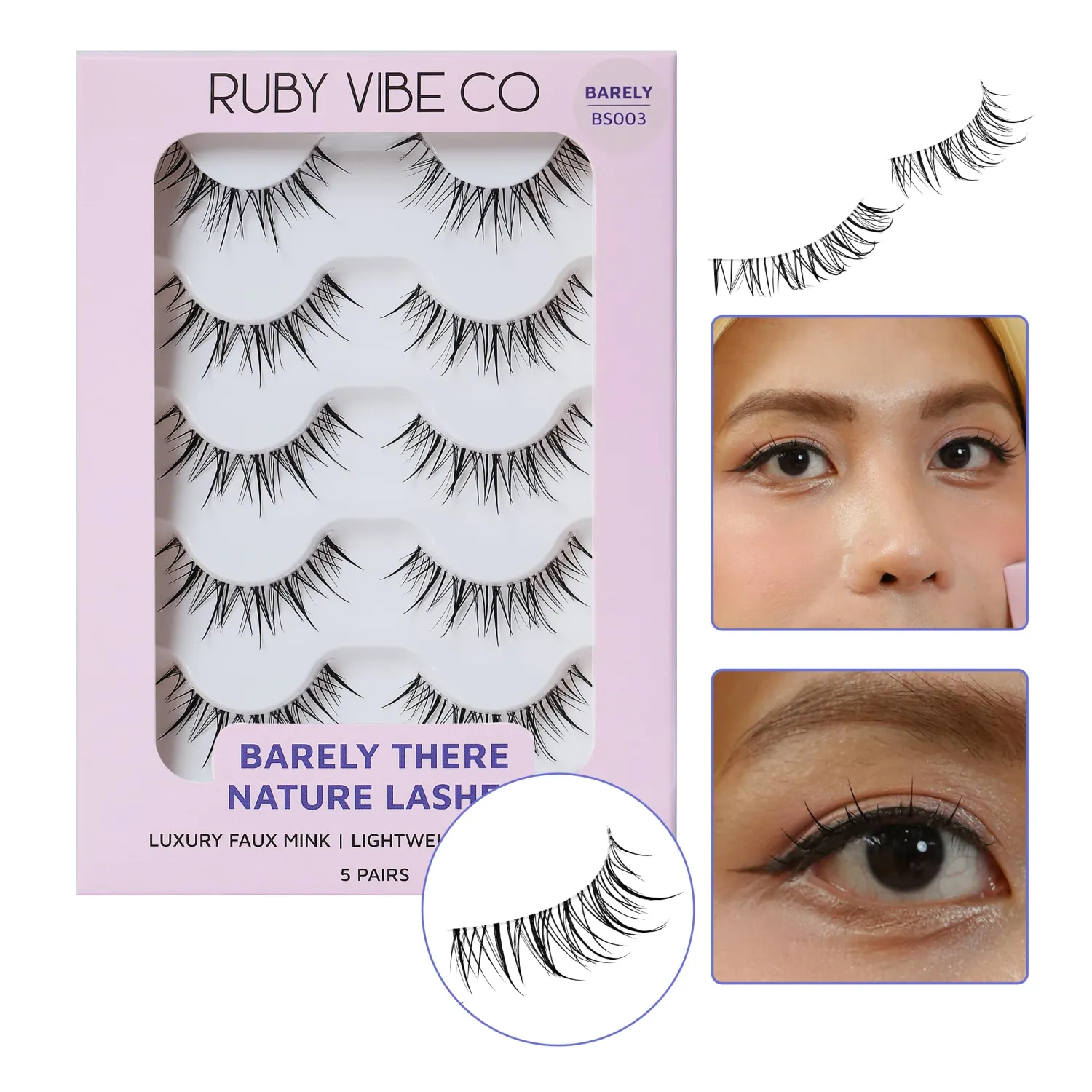 RUBY VIBE CO False Eyelashes, Premium Synthetic Fibers, Subtle Charm BS003