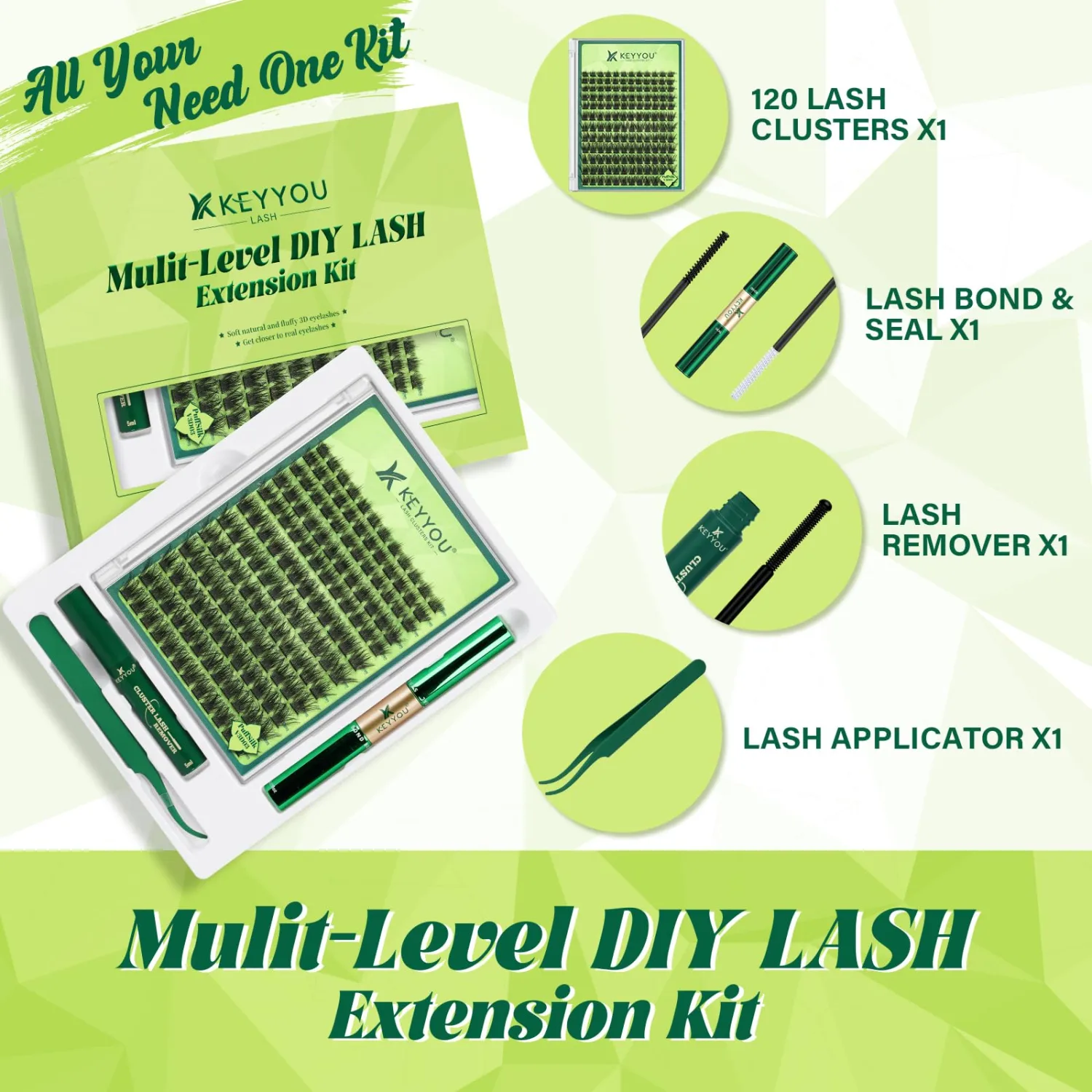 KEYYOU Lash Clusters Kit Wispy Lash Extension 3D Volume Look PuffSilkV3D03