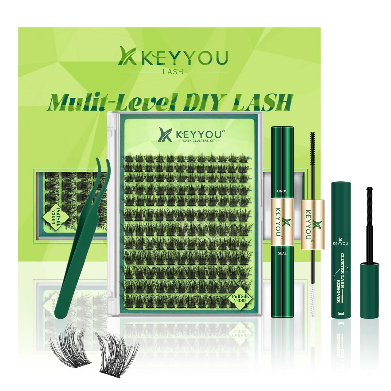 KEYYOU Lash Clusters Kit Wispy Lash Extension 3D Volume Look PuffSilkV3D03