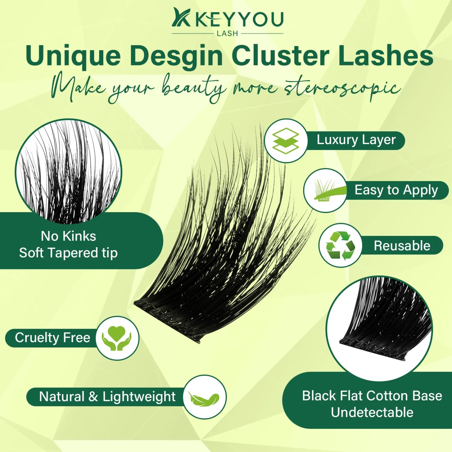 KEYYOU Lash Clusters Wispy Lash Extension 3D Volume Look PuffSilkV3D05