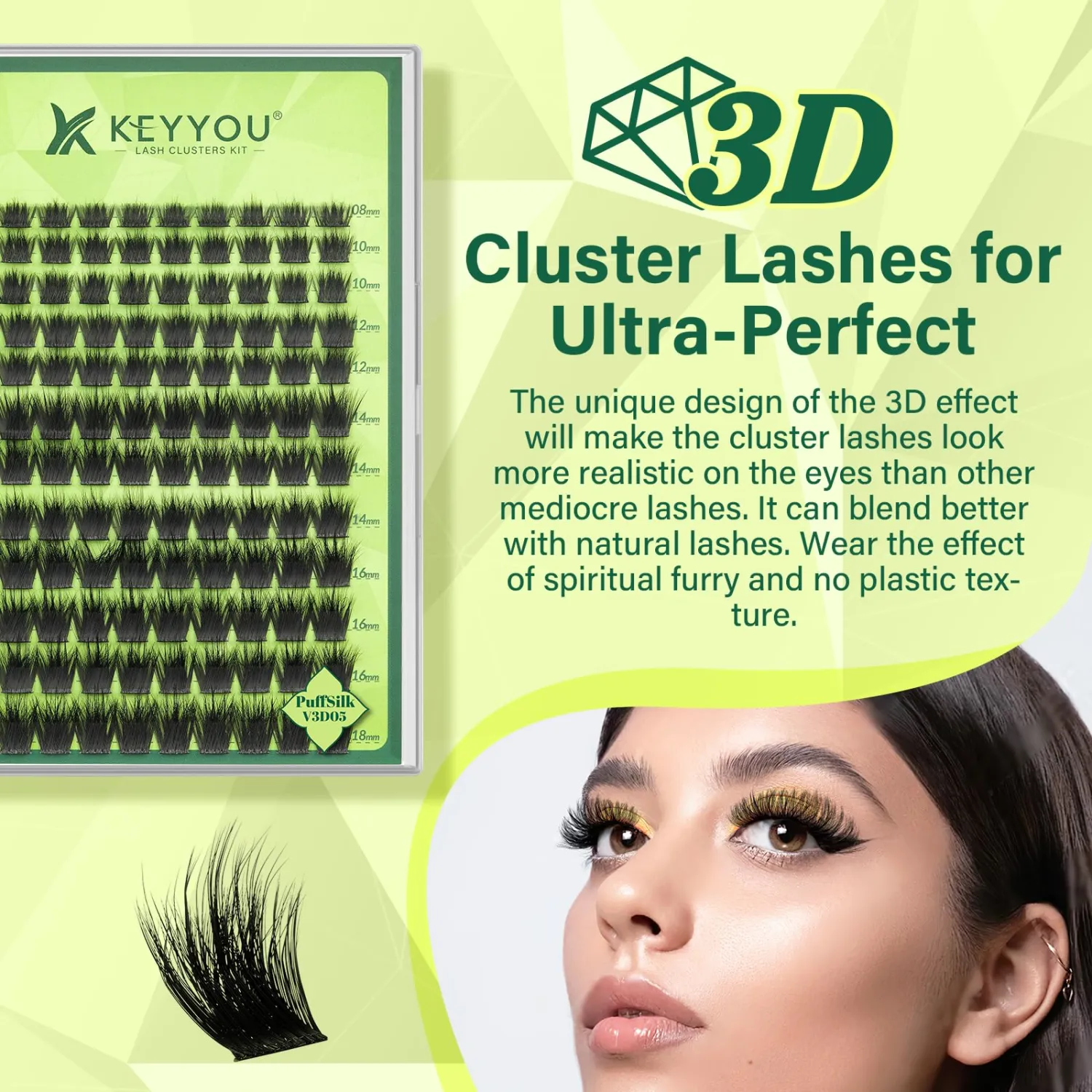 KEYYOU Lash Clusters Wispy Lash Extension 3D Volume Look PuffSilkV3D05