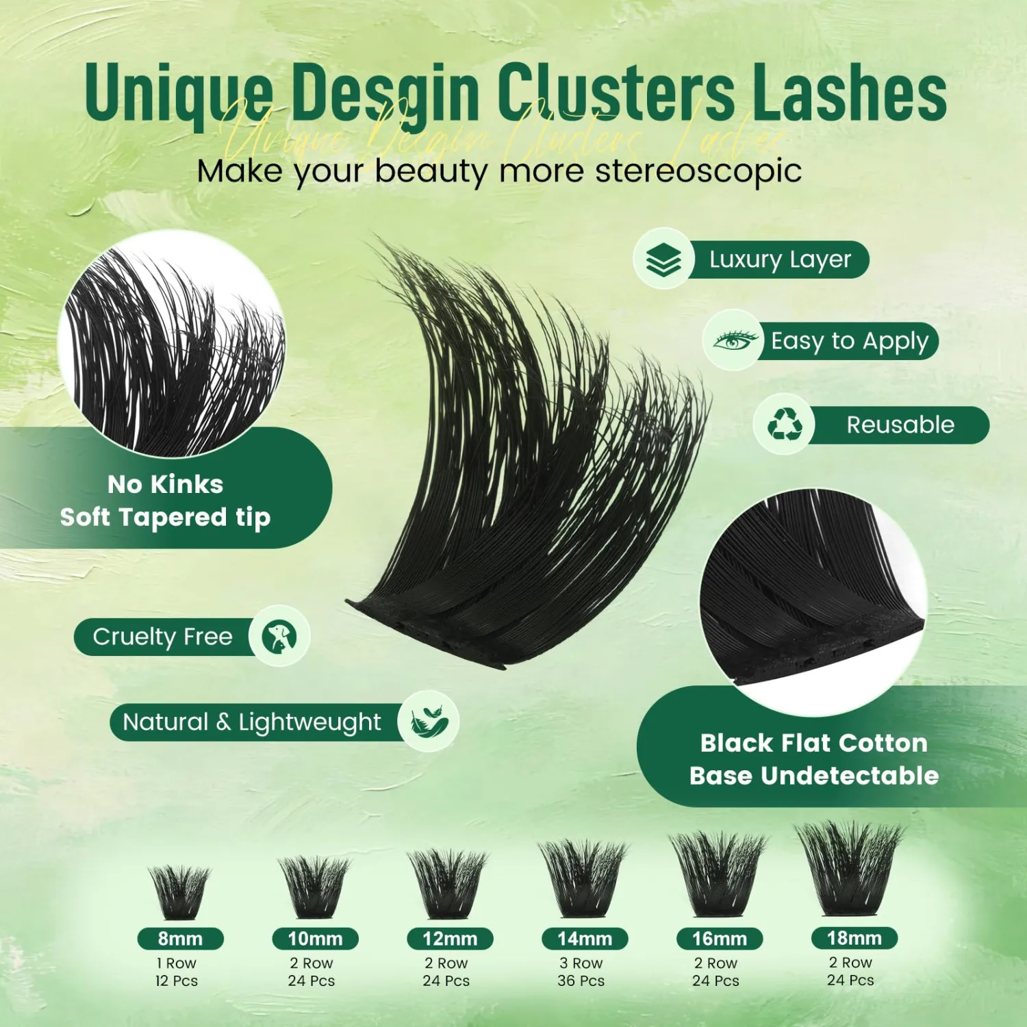 KEYYOU 3D Volume Lash Clusters Black Band Midnight for Dramatic Party Look