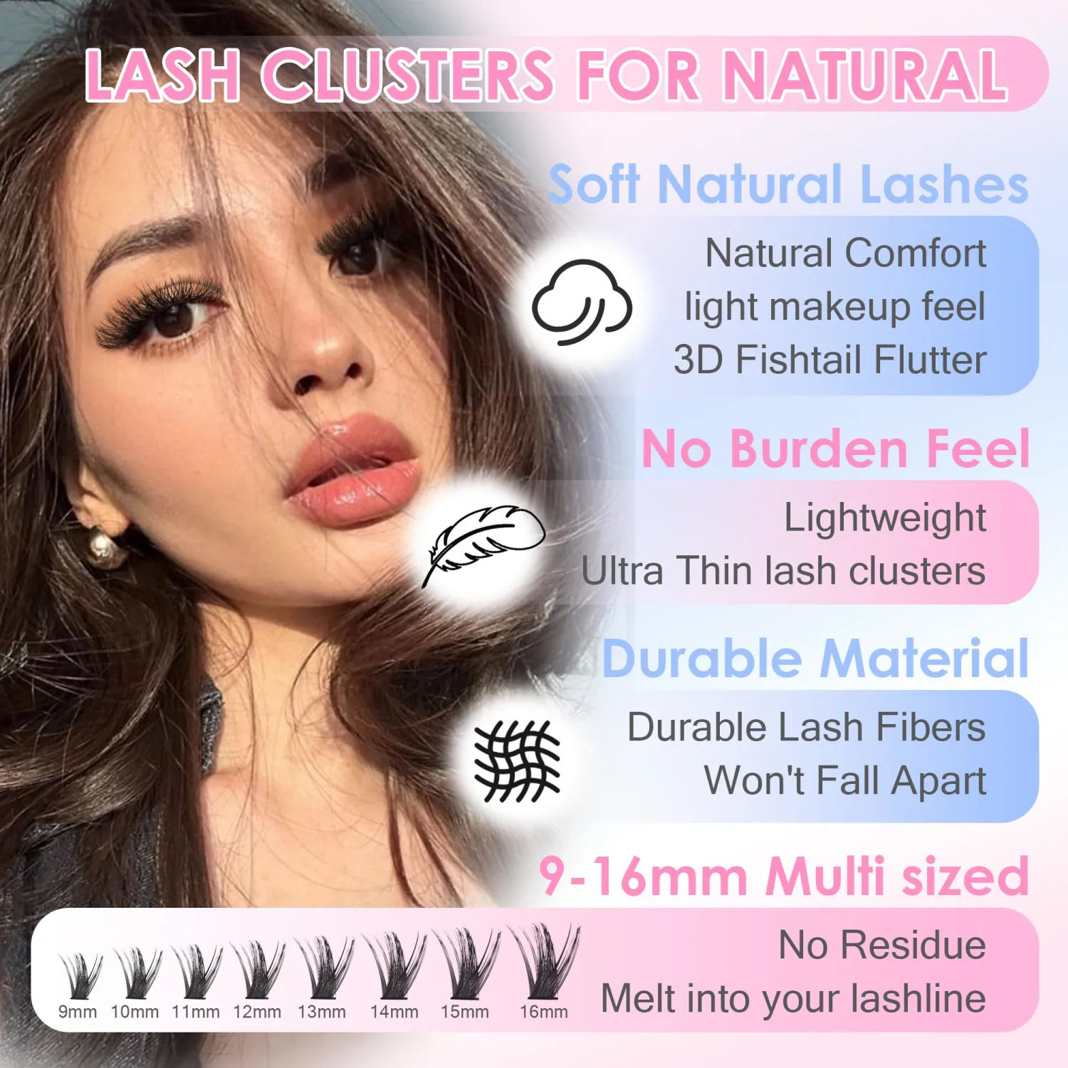 740Pcs 50D 60D 80D 100D Natural Dense Lash Clusters Thick Fluffy Eyelashes