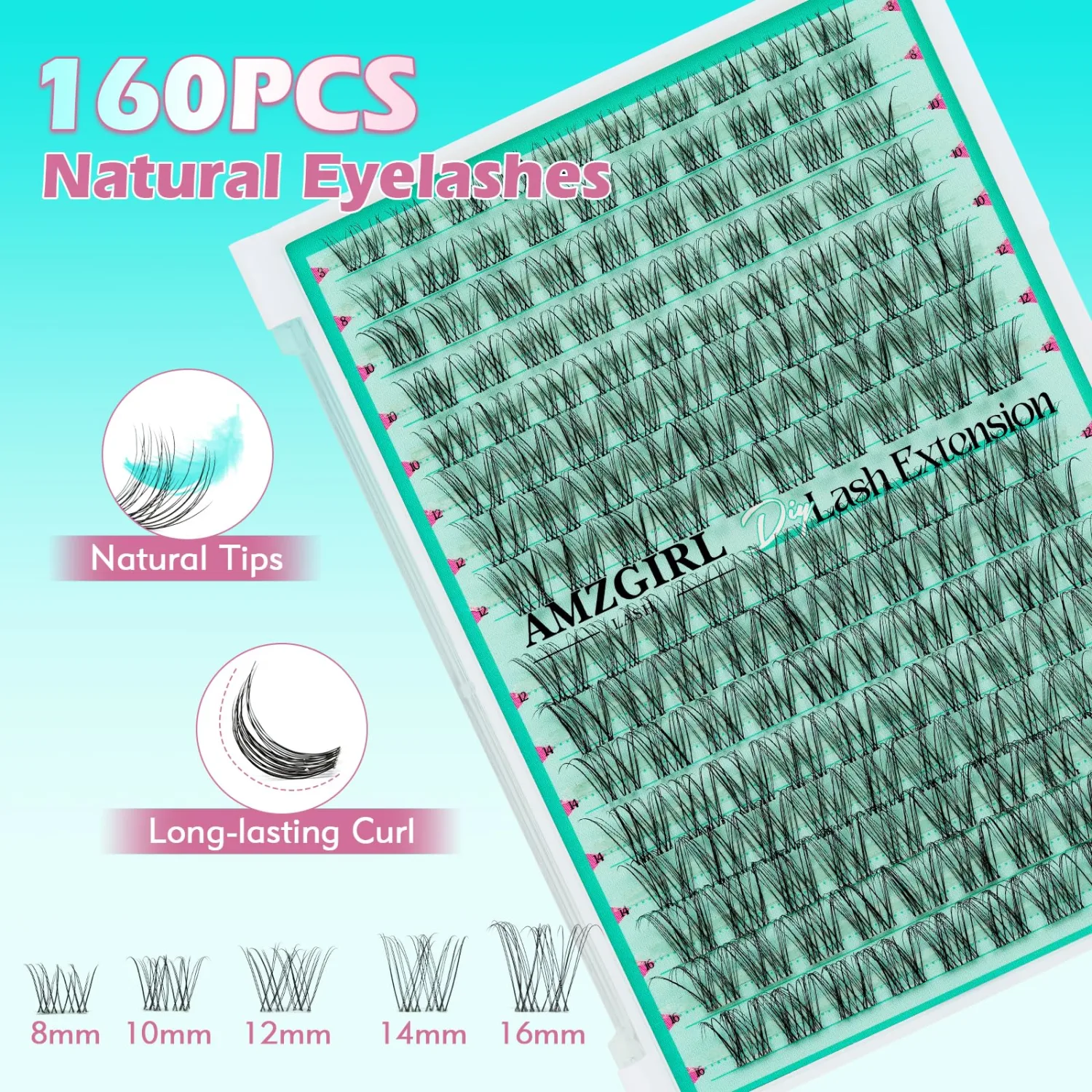 AMZGIRL Natural Lash Clusters, 160PCS Eye Lash Extension for DIY at Home