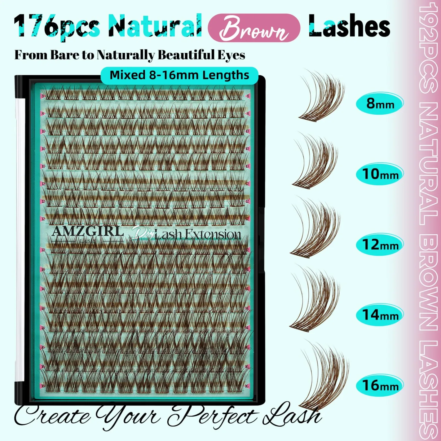 AMZGIRL Brown Lash Clusters, 176PCS Eye Lash Extension for DIY at Home