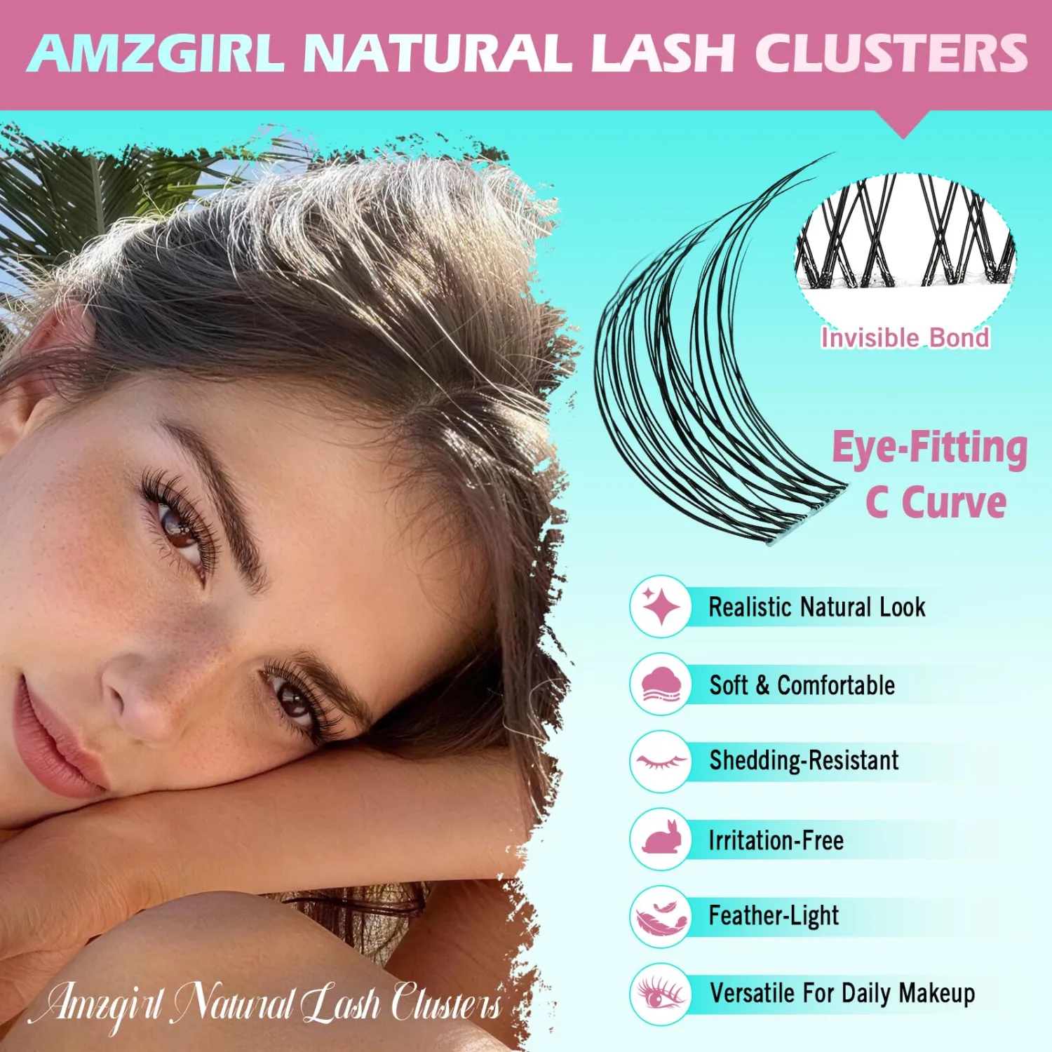 AMZGIRL Natural Lash Clusters, 14MM C Curl Eye Lash Extension for Home DIY
