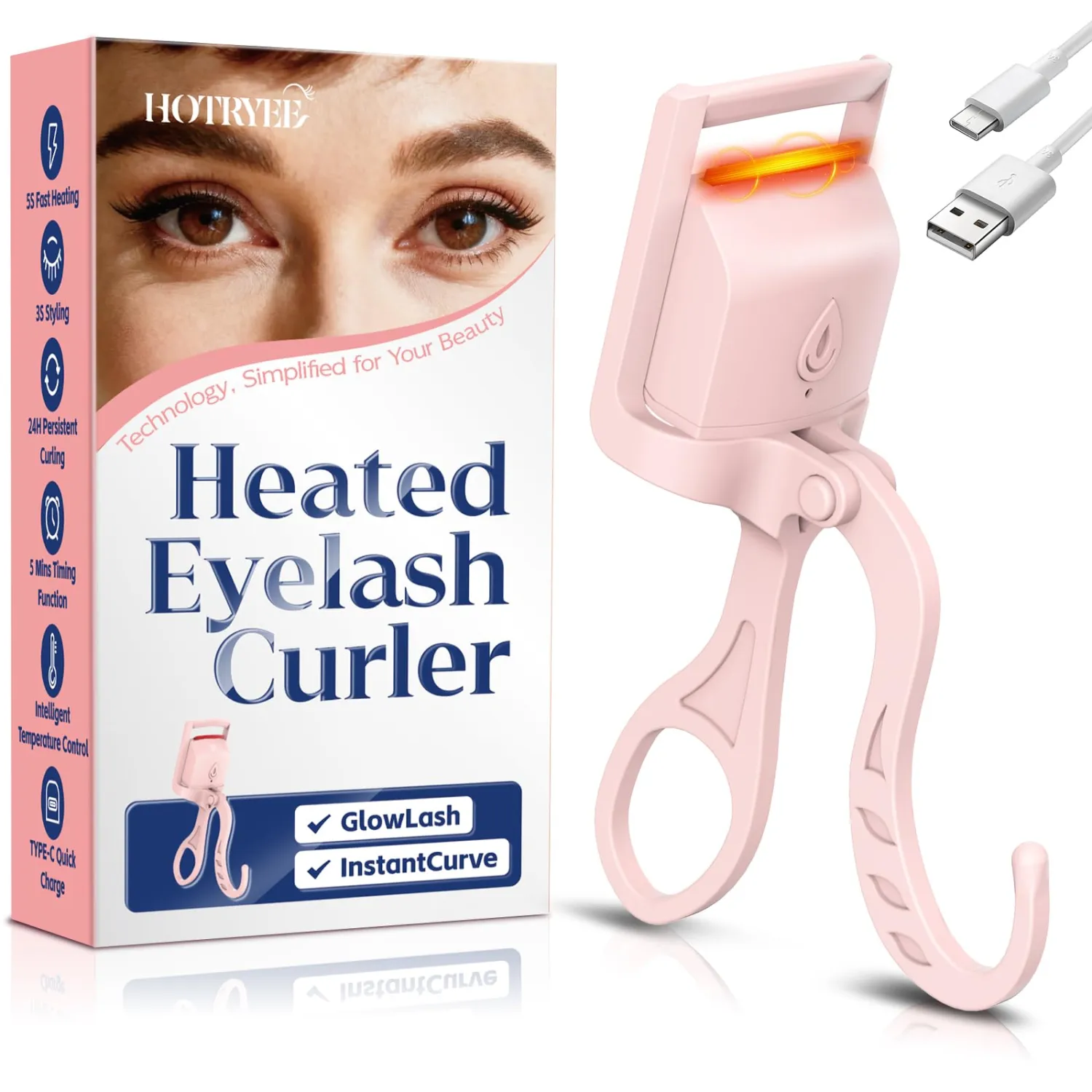 Heated Eyelash Curler,24H Long-Lasting Curls &Safe Anti-Burn (Pink)