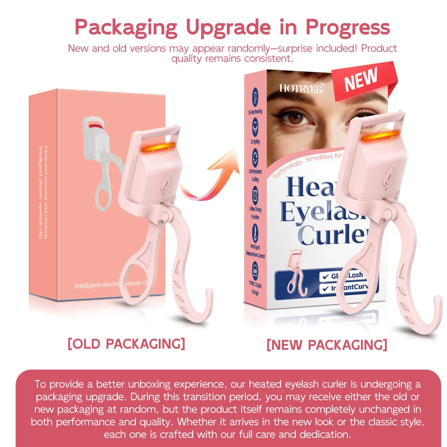 Heated Eyelash Curler,24H Long-Lasting Curls &Safe Anti-Burn (Pink)