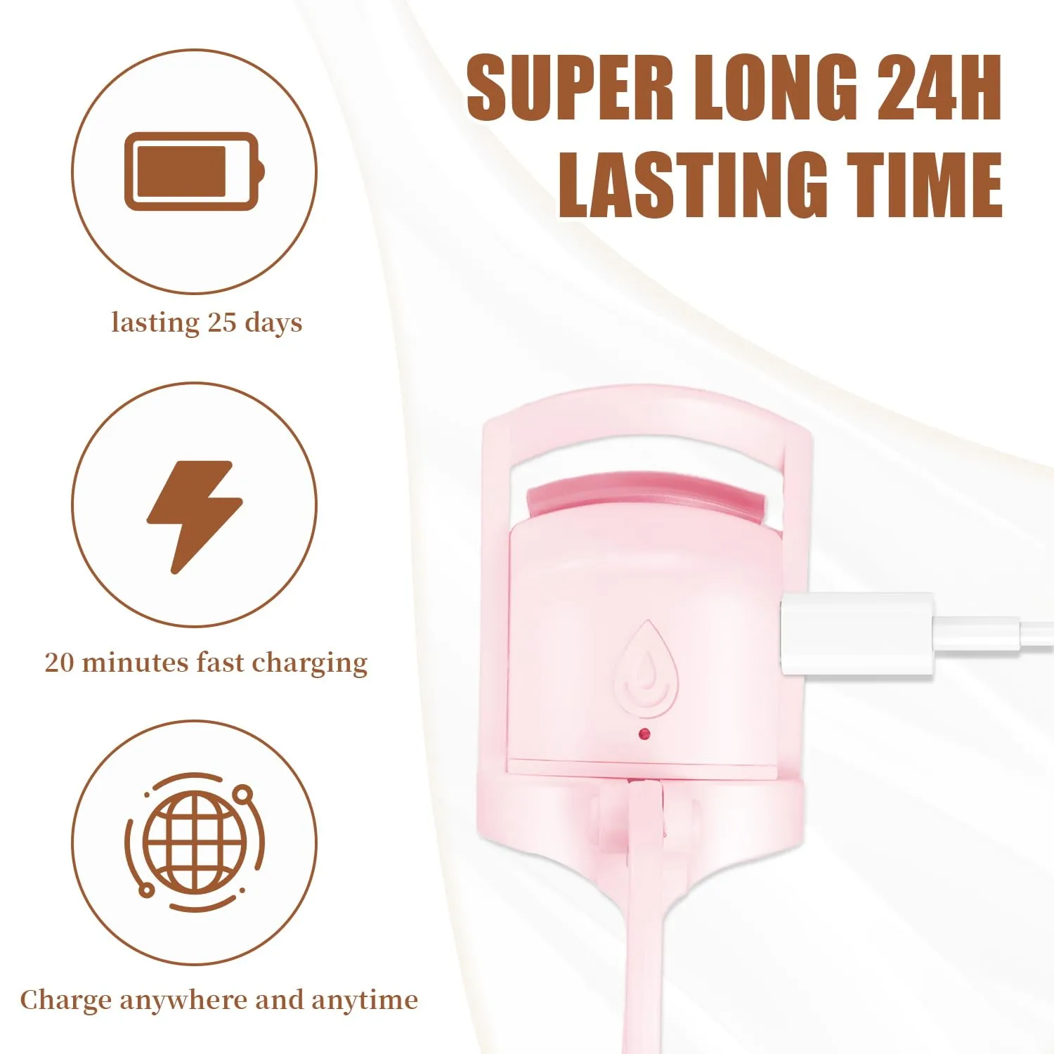 C-Shaped Heated Eyelash Curler Fast Heat Up in 5s - Rechargeable Electric Eyelash Curler for 24H Long Lasting Curls - Safe Anti-Burn Lash Curler Elevate Your Beauty with Stunning Lashes Pink