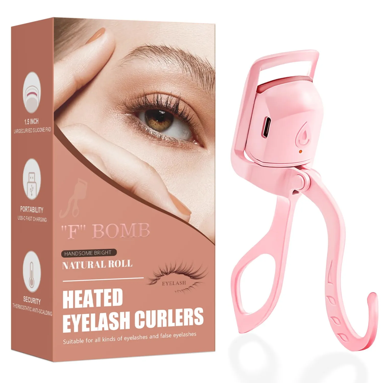 C-Shaped Heated Eyelash Curler Fast Heat Up in 5s - Rechargeable Electric Eyelash Curler for 24H Long Lasting Curls - Safe Anti-Burn Lash Curler Elevate Your Beauty with Stunning Lashes Pink
