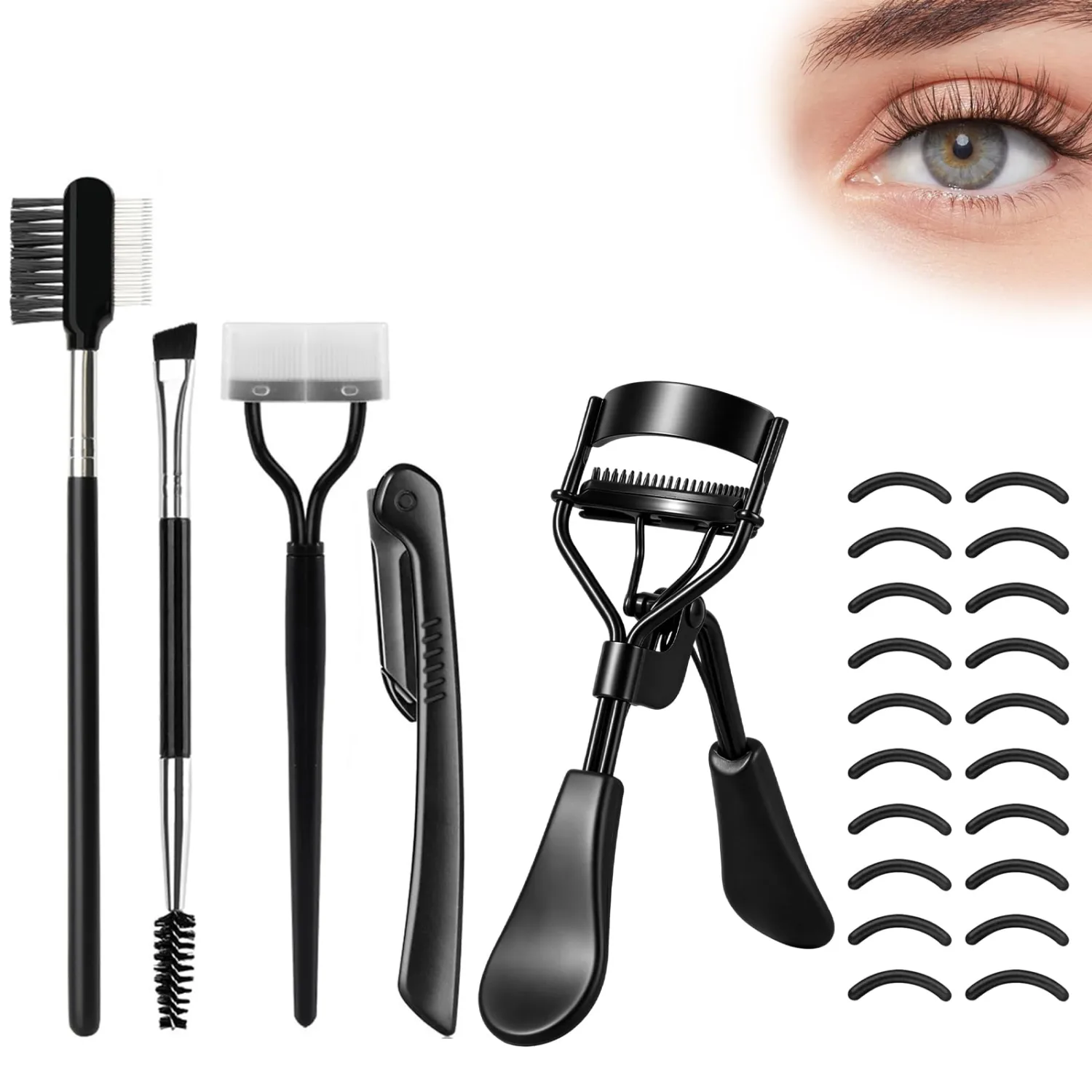 Performance Eyelash Curlers Kit, C Curl Lash Curler with Built-in Comb for Almond, Monolid or Hooded Eyes