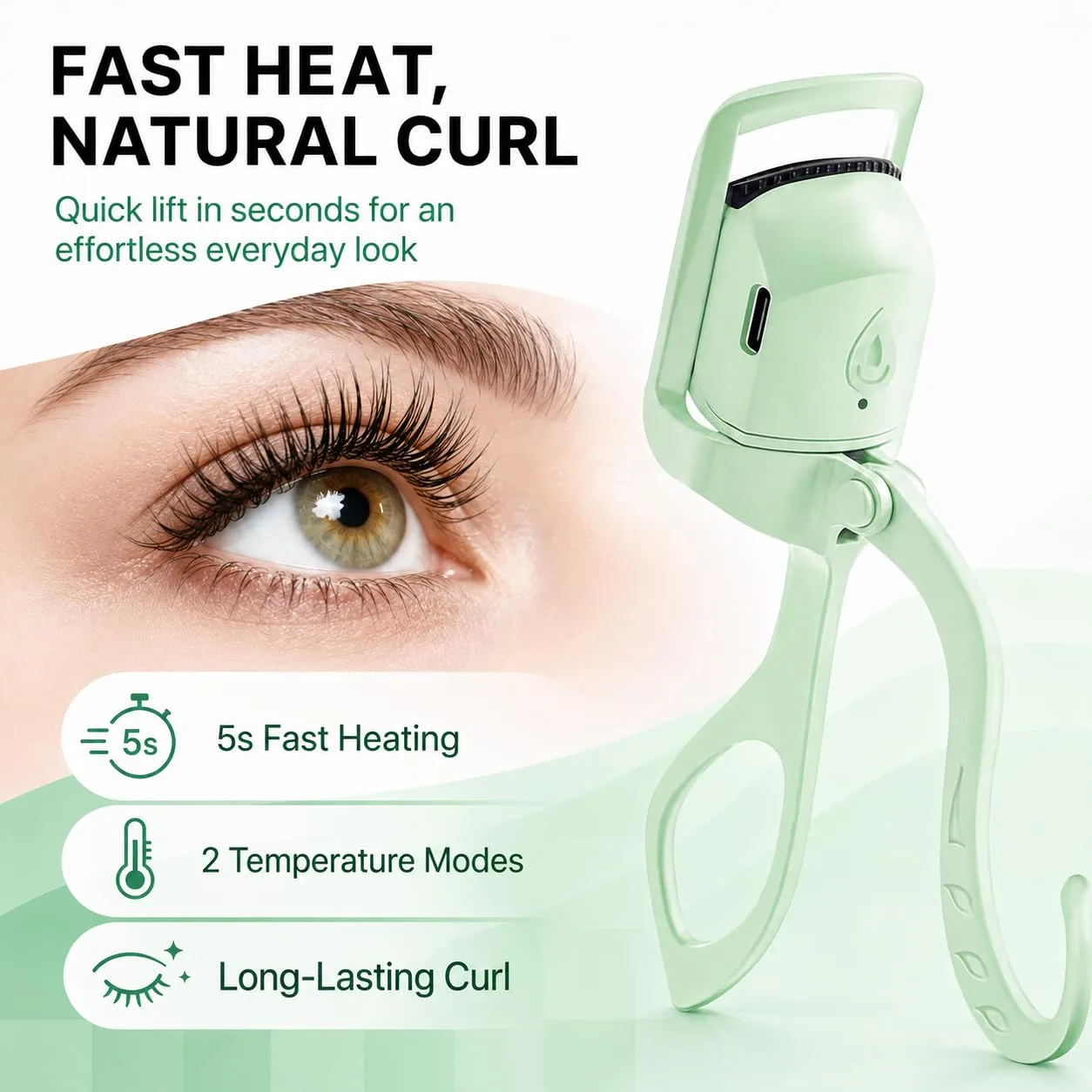 Heated Eyelash Curlers, Fast Heat up Within 5s, 24 Hours Long Lasting