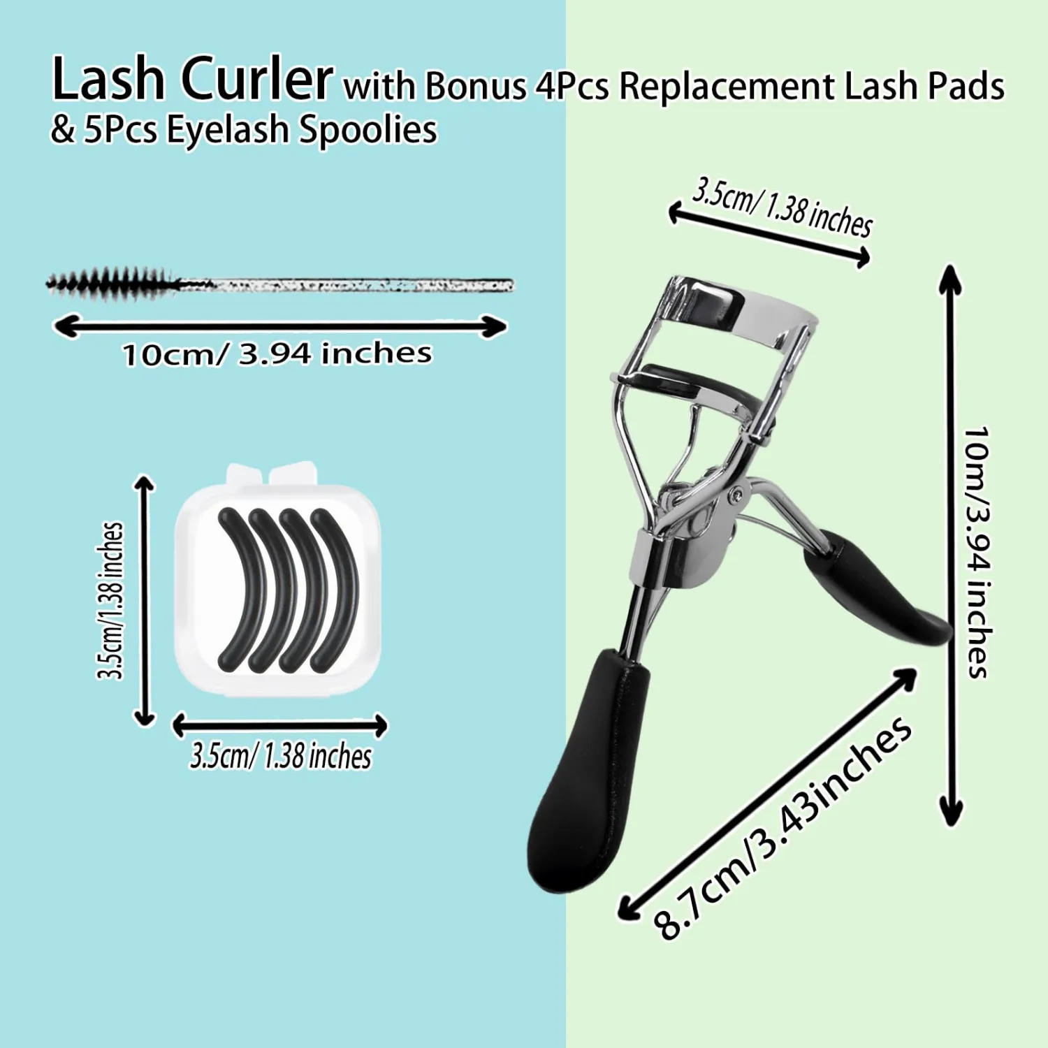 Eyelash Curlers, Lash Curler with Bonus 4Pcs Replacement Lash Pads& 5Pcs Eyelash Spoolies, Eyelash Curler Kit Portable Travel Eyelash Curler for Eyelash Extension (Black)