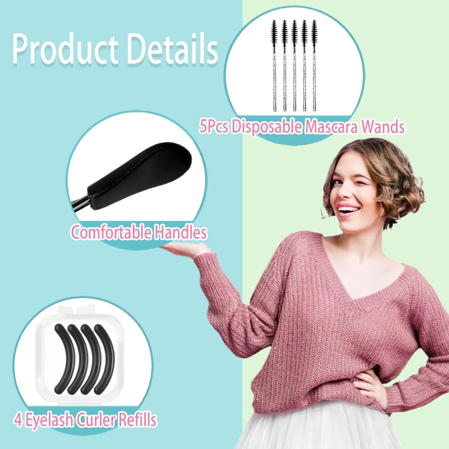 Eyelash Curlers, Lash Curler with Bonus 4Pcs Replacement Lash Pads& 5Pcs Eyelash Spoolies, Eyelash Curler Kit Portable Travel Eyelash Curler for Eyelash Extension (Black)