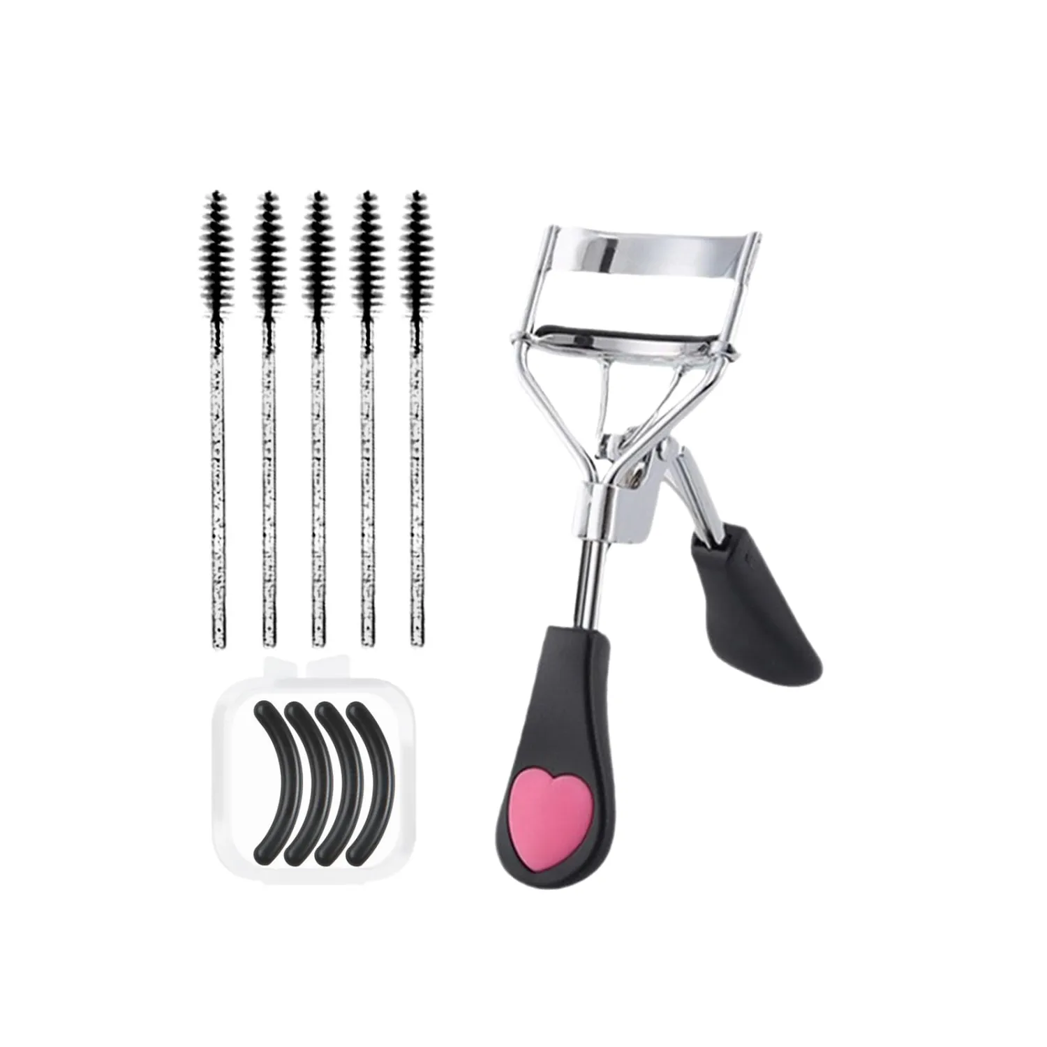 Eyelash Curlers, Lash Curler with Bonus 4Pcs Replacement Lash Pads& 5Pcs Eyelash Spoolies, Eyelash Curler Kit Portable Travel Eyelash Curler for Eyelash Extension (Heart Black)