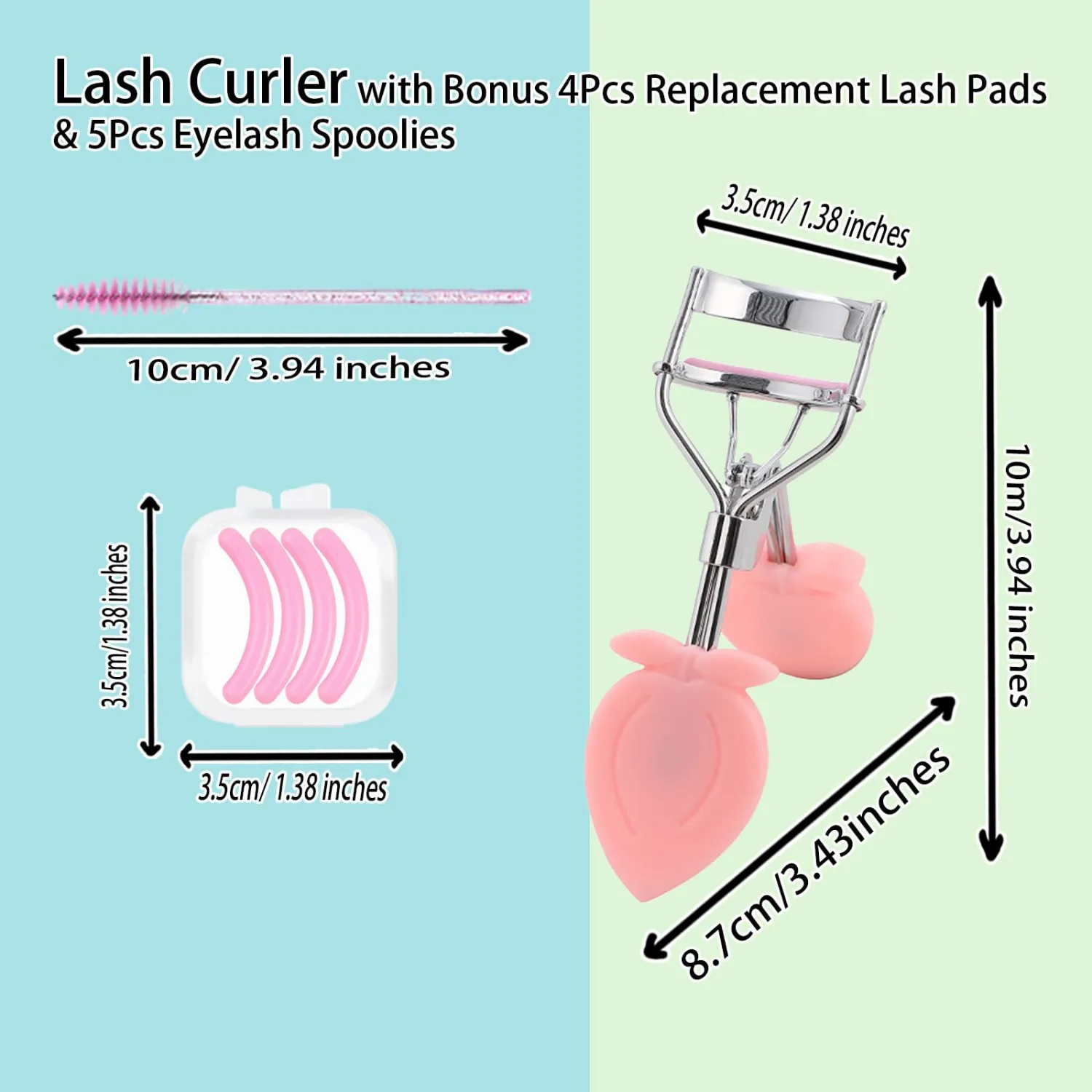 Eyelash Curlers, Lash Curler with Bonus 4Pcs Replacement Lash Pads& 5Pcs Eyelash Spoolies, Eyelash Curler Kit Portable Travel Eyelash Curler for Eyelash Extension (Peach Pink)