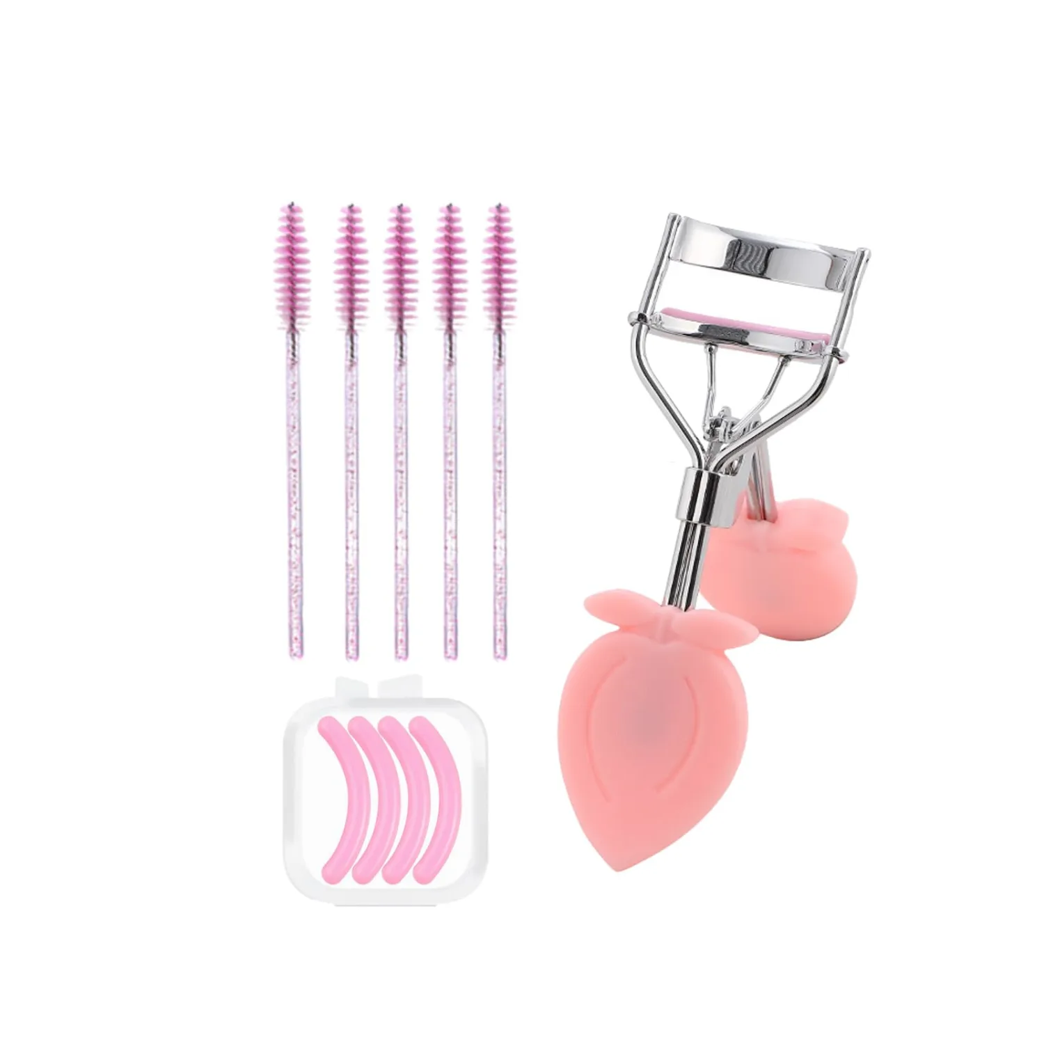Eyelash Curlers, Lash Curler with Bonus 4Pcs Replacement Lash Pads& 5Pcs Eyelash Spoolies, Eyelash Curler Kit Portable Travel Eyelash Curler for Eyelash Extension (Peach Pink)