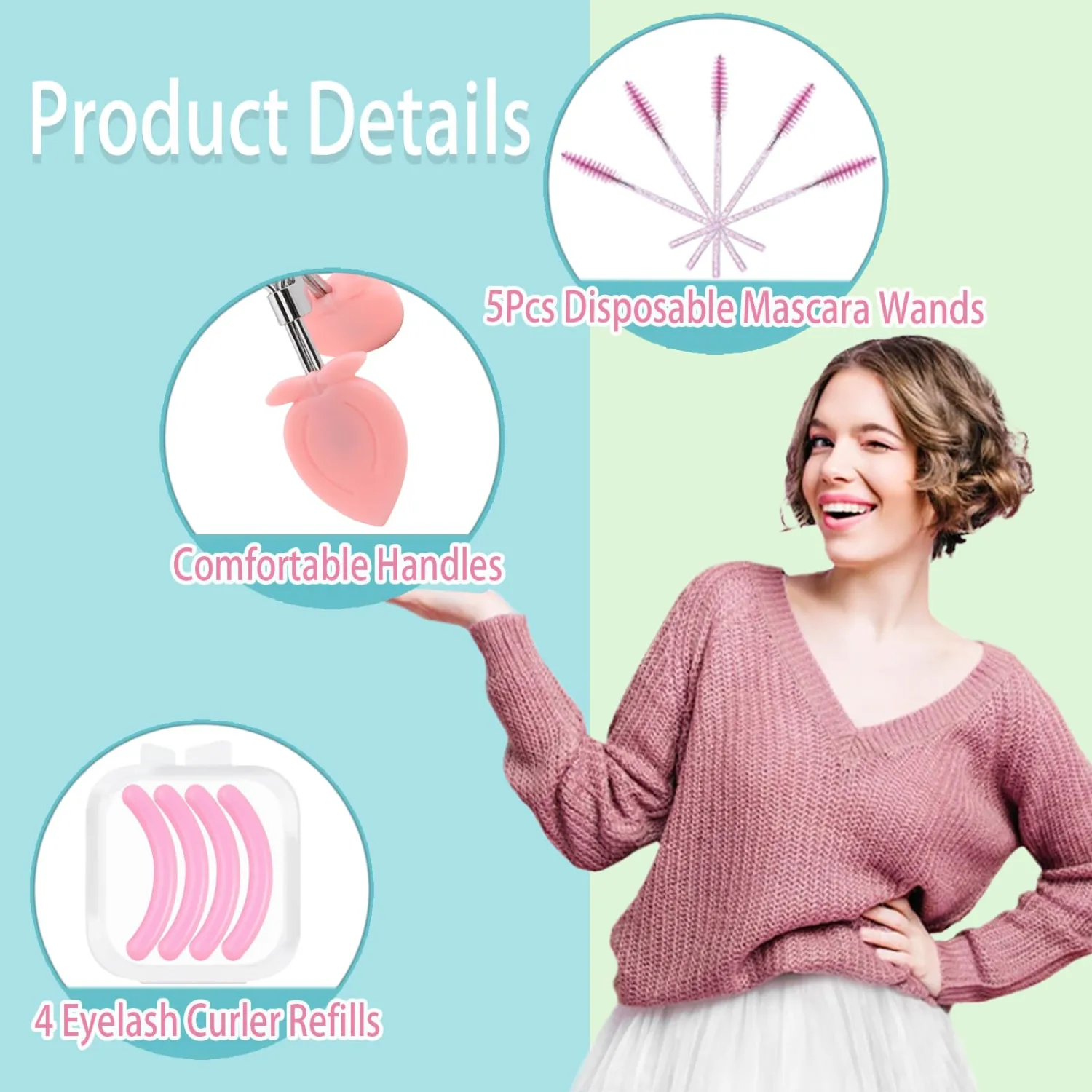 Eyelash Curlers, Lash Curler with Bonus 4Pcs Replacement Lash Pads& 5Pcs Eyelash Spoolies, Eyelash Curler Kit Portable Travel Eyelash Curler for Eyelash Extension (Peach Pink)