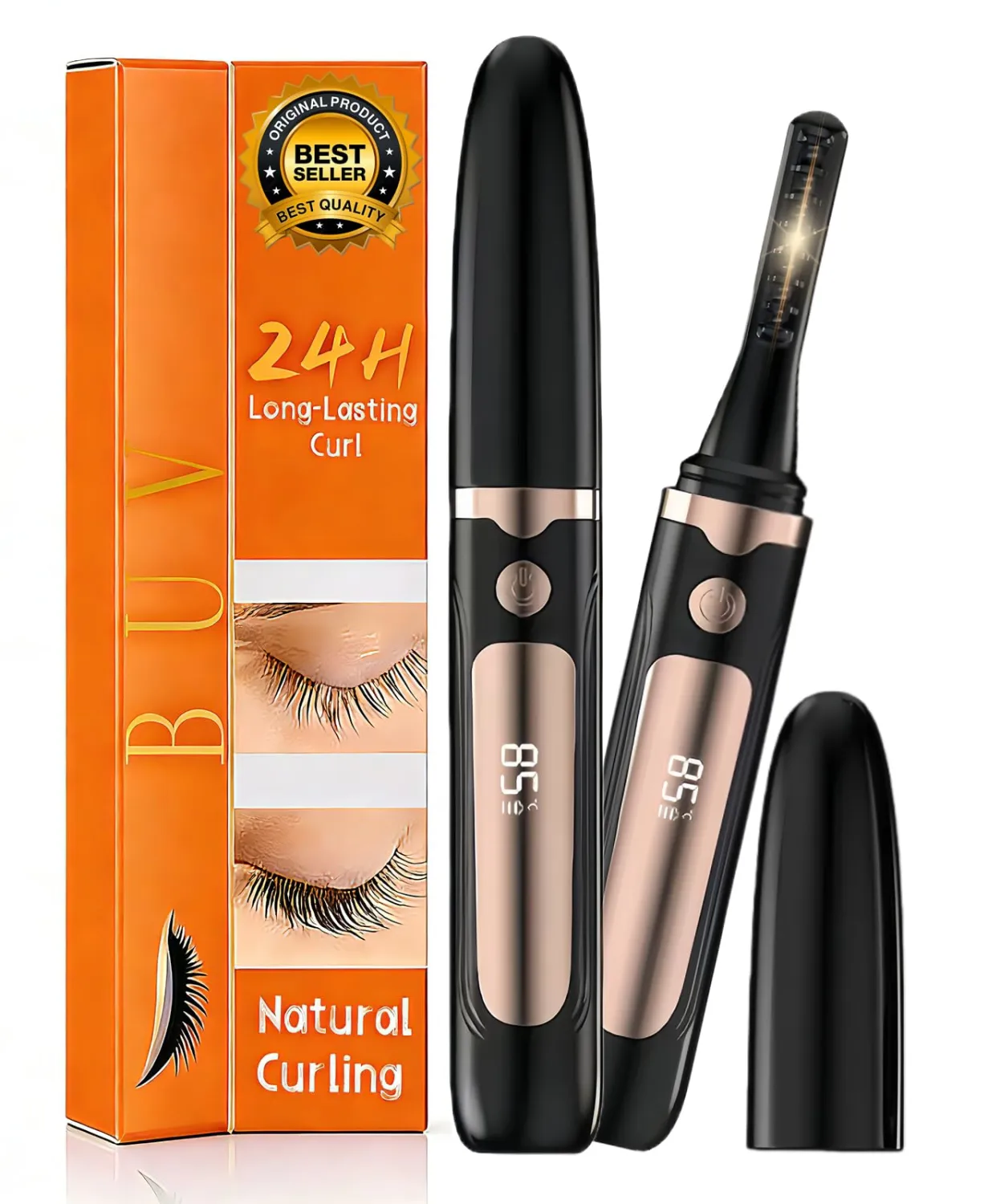 Heated Eyelash Curler for Women– Fast 5s Heat-Up, USB Rechargeable Electric Eyelash Curler, LED Display, Anti-Burn, 24H Long-Lasting Curl, Black
