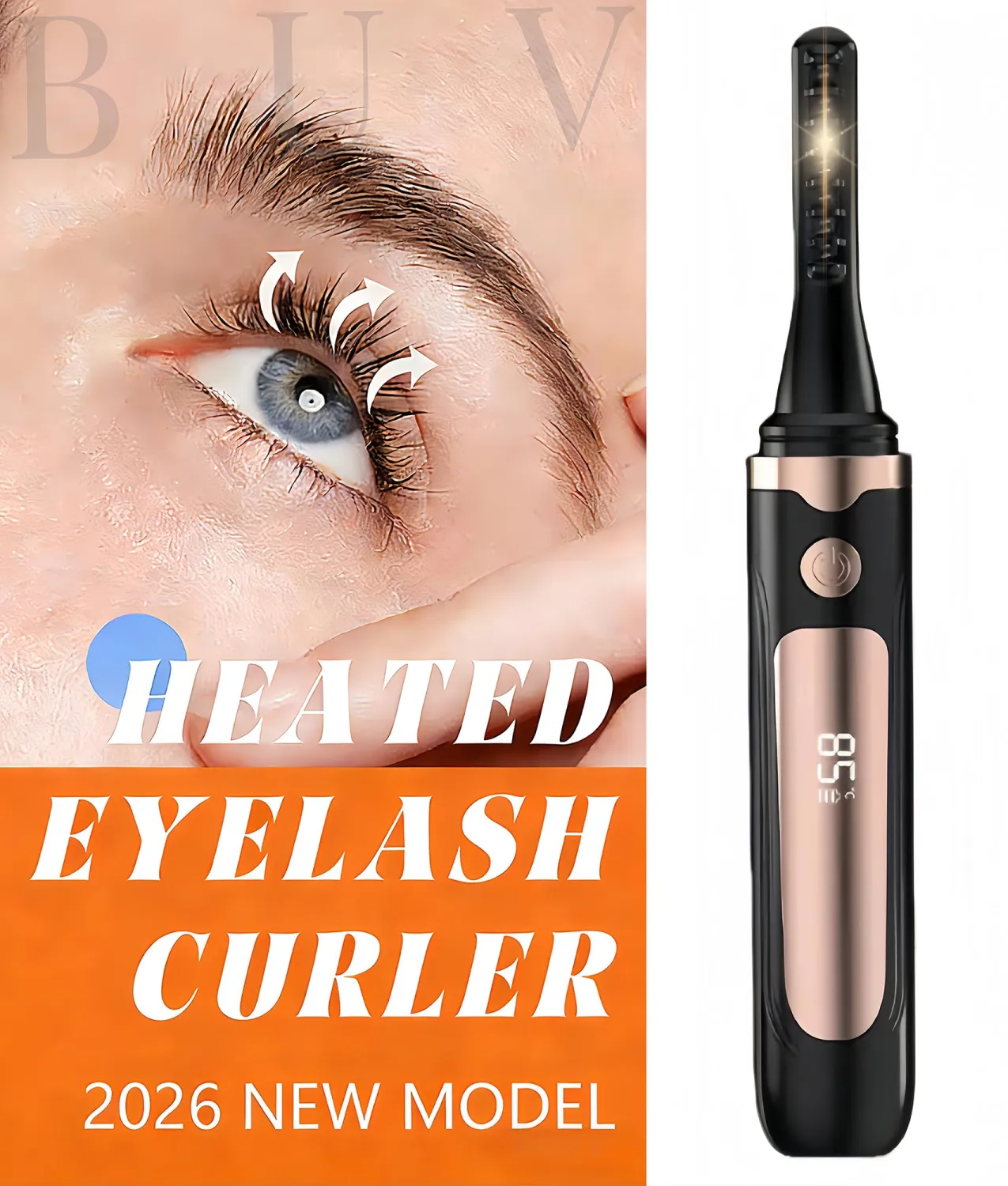Heated Eyelash Curler for Women– Fast 5s Heat-Up, USB Rechargeable Electric Eyelash Curler, LED Display, Anti-Burn, 24H Long-Lasting Curl, Black