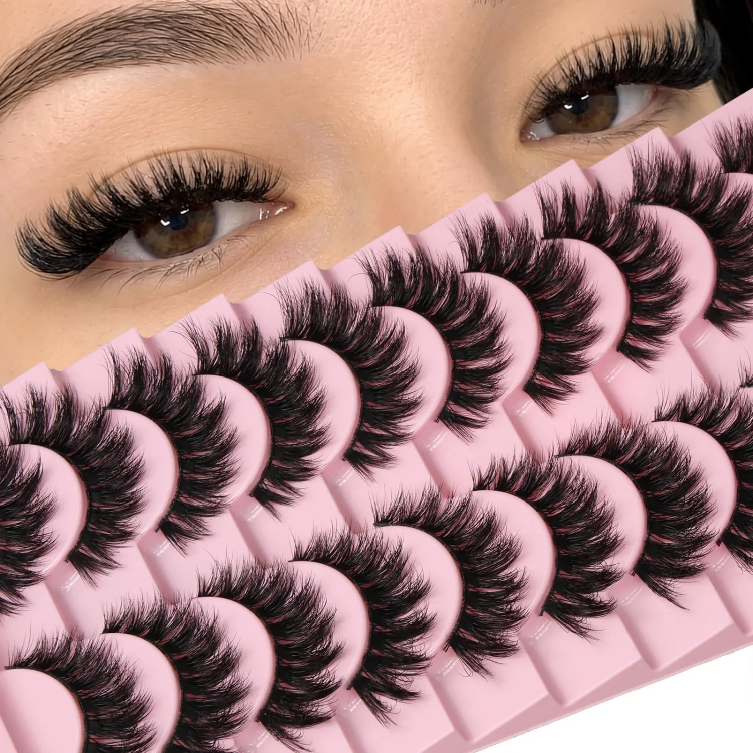 Lashes Wispy Eyelashes Strip Volume False Lash Strips Fluffy Cat Eye Fake Eyelash Pack Medium Length Thick Full Cateye Lashes Short Small Demi Wispies Pestañas Postizas for Women Daily Makeup