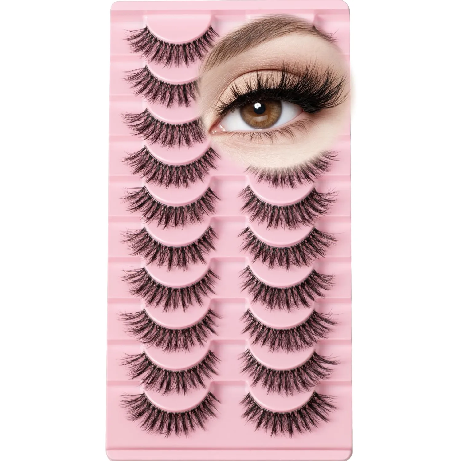 Lashes Wispy False Eyelashes Strips Cat Eye Fake Lash Natural Look Mink Strip Eyelash Pack Fluffy Cateye Eye Lash Set Demi Wispies Full Pestañas Postizas Clear Band Easy Lashes for Beginners