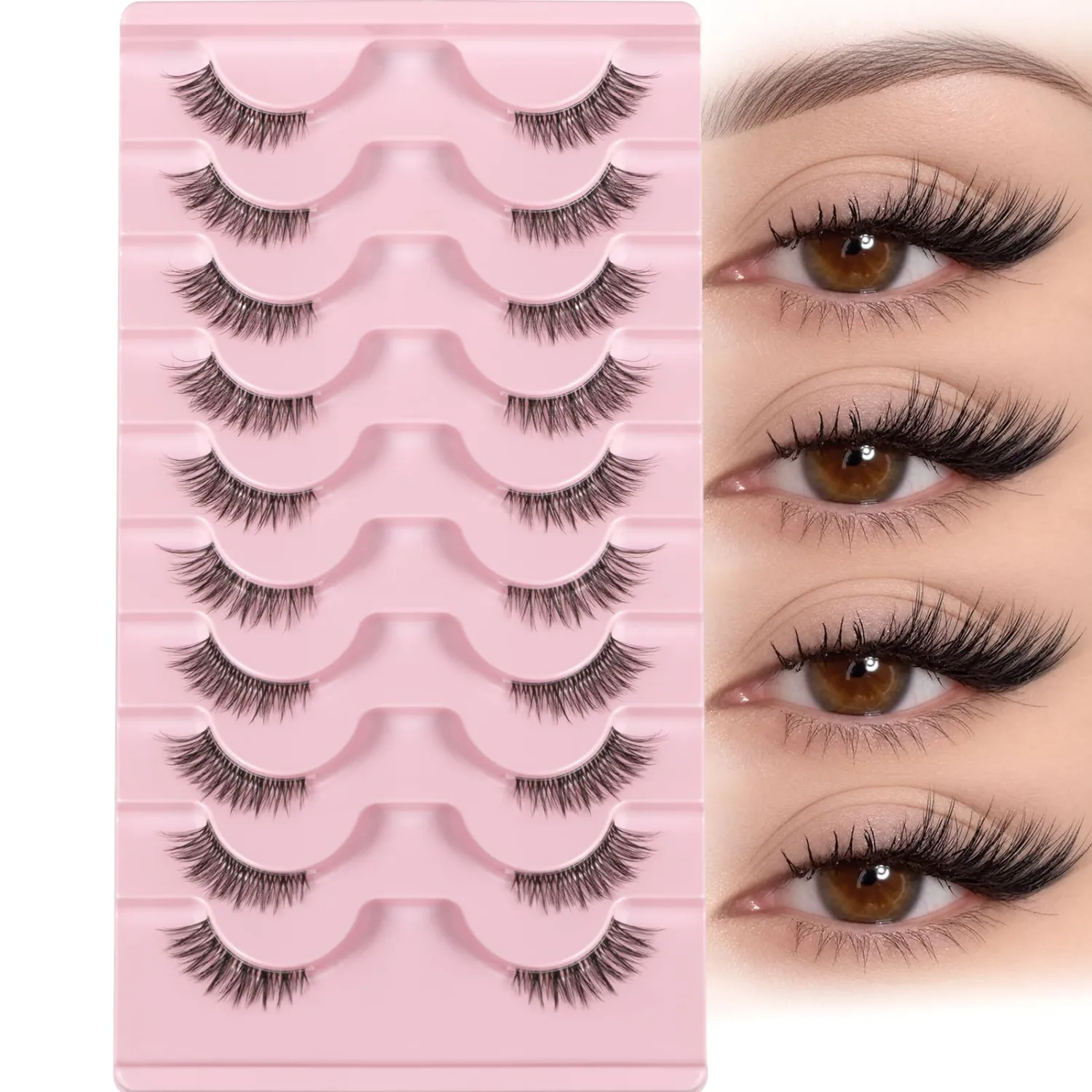 Half Lashes False Eyelashes Wispy Lash Strips Cat Eye Fake Strip Eyelash Natural Cateye Eye Lash Demi Wispies Short Full Pestañas Postizas Easy Eyelashes for Women Daily Makeup