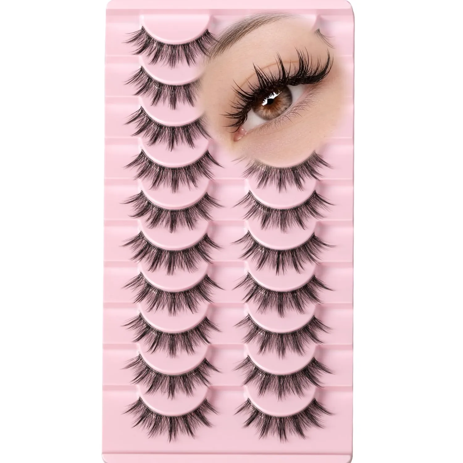 Lashes Wispy False Eyelashes Strips Doll Eye Fake Lash Natural Look Mink Strip Eyelash Pack Doll Eye Lash Set Demi Wispies Pestañas Postizas Clear Band Easy Eyelashes for Beginners