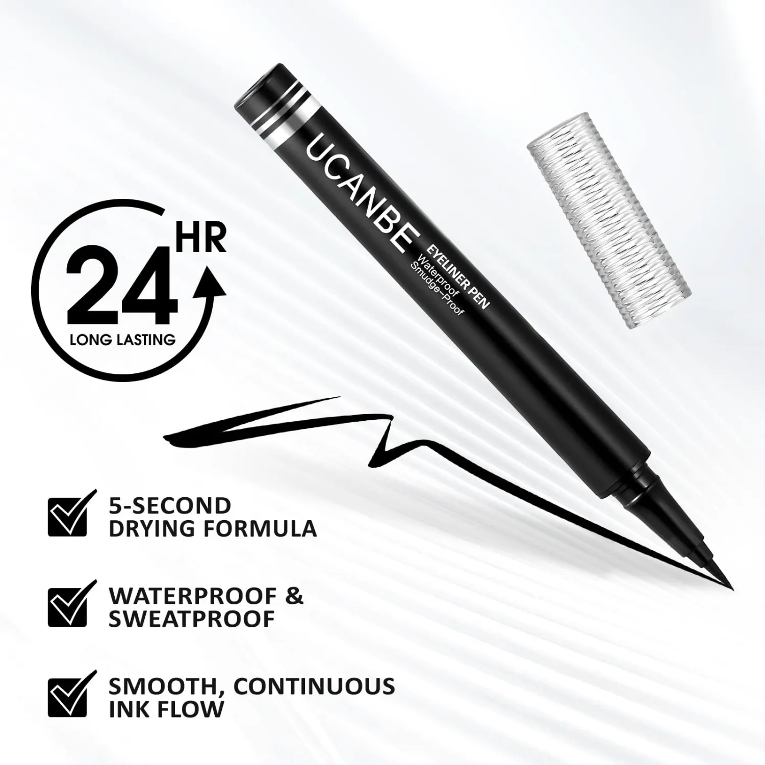 UCANBE Black Liquid Eyeliner Pen, Waterproof Eye Liner with Fine Brush Tip