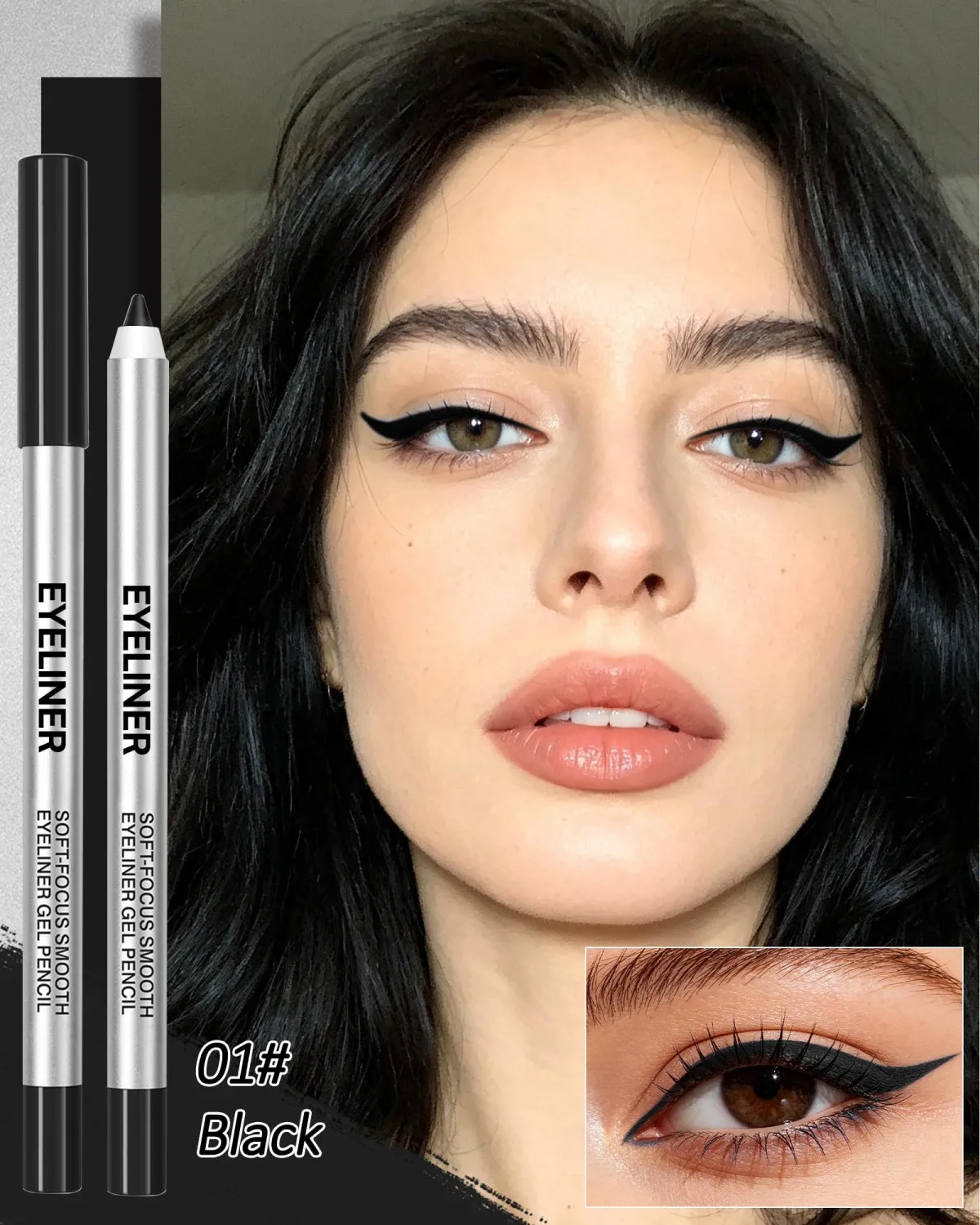 Matte Black Gel Eyeliner Pencil, Waterproof Waterline Creamy Eye Liner Pen