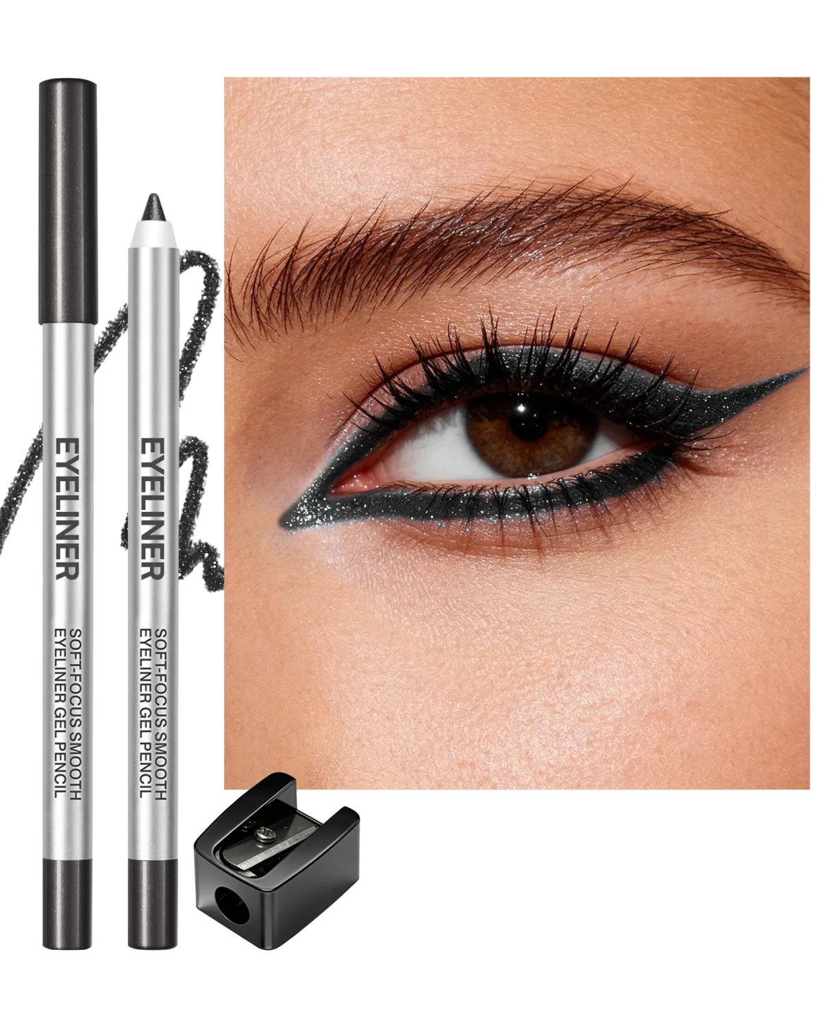 Glitter Gray Black Gel Eyeliner, Waterproof Waterline Creamy Eye Liner Pen