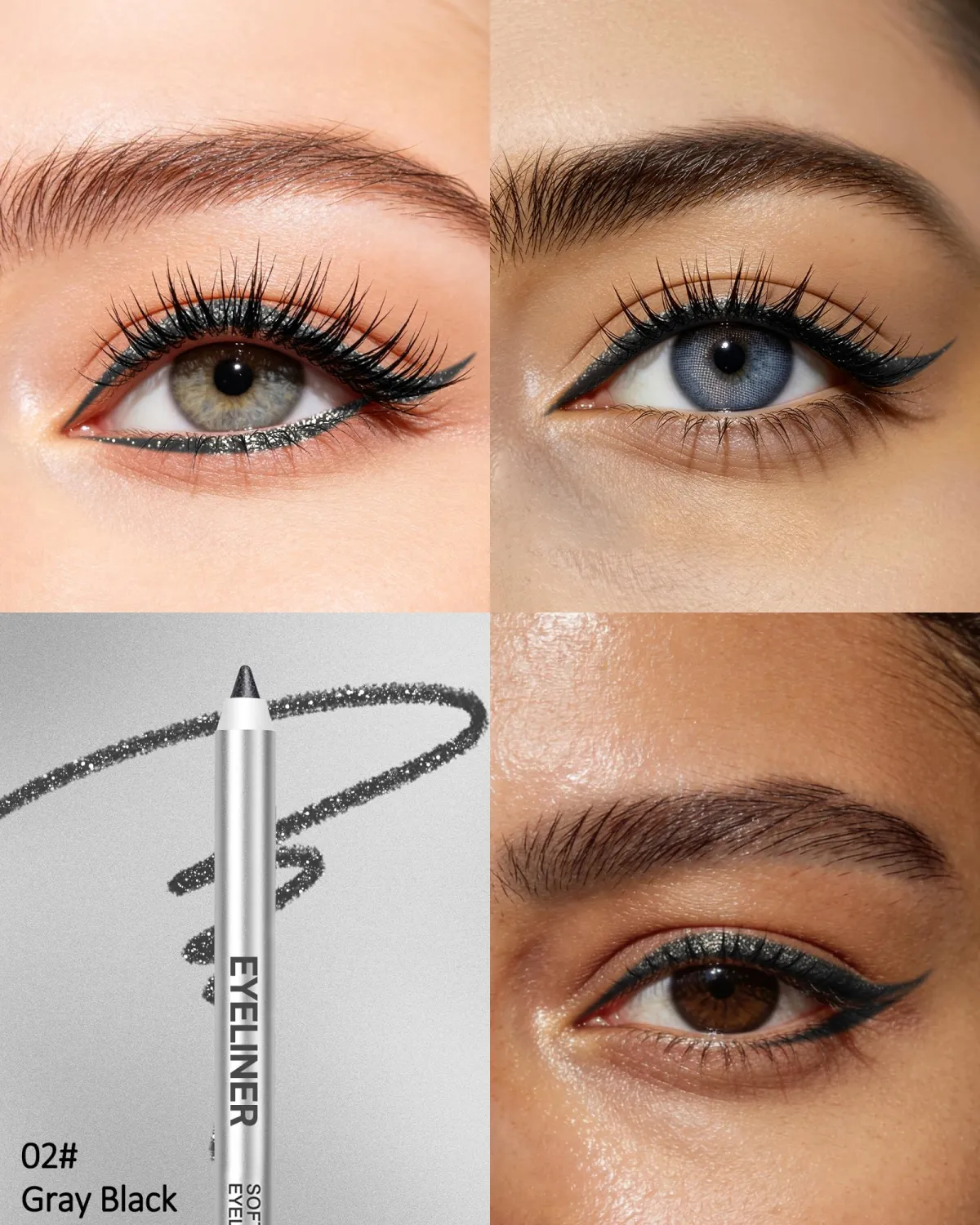 Glitter Gray Black Gel Eyeliner, Waterproof Waterline Creamy Eye Liner Pen