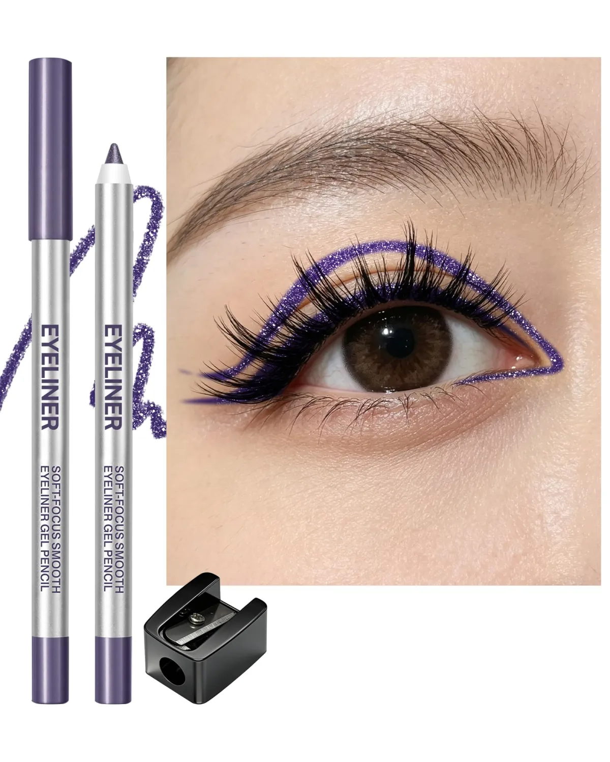 Glitter Purple Gel Eyeliner Pencil, Waterproof Waterline Creamy Eye Liner