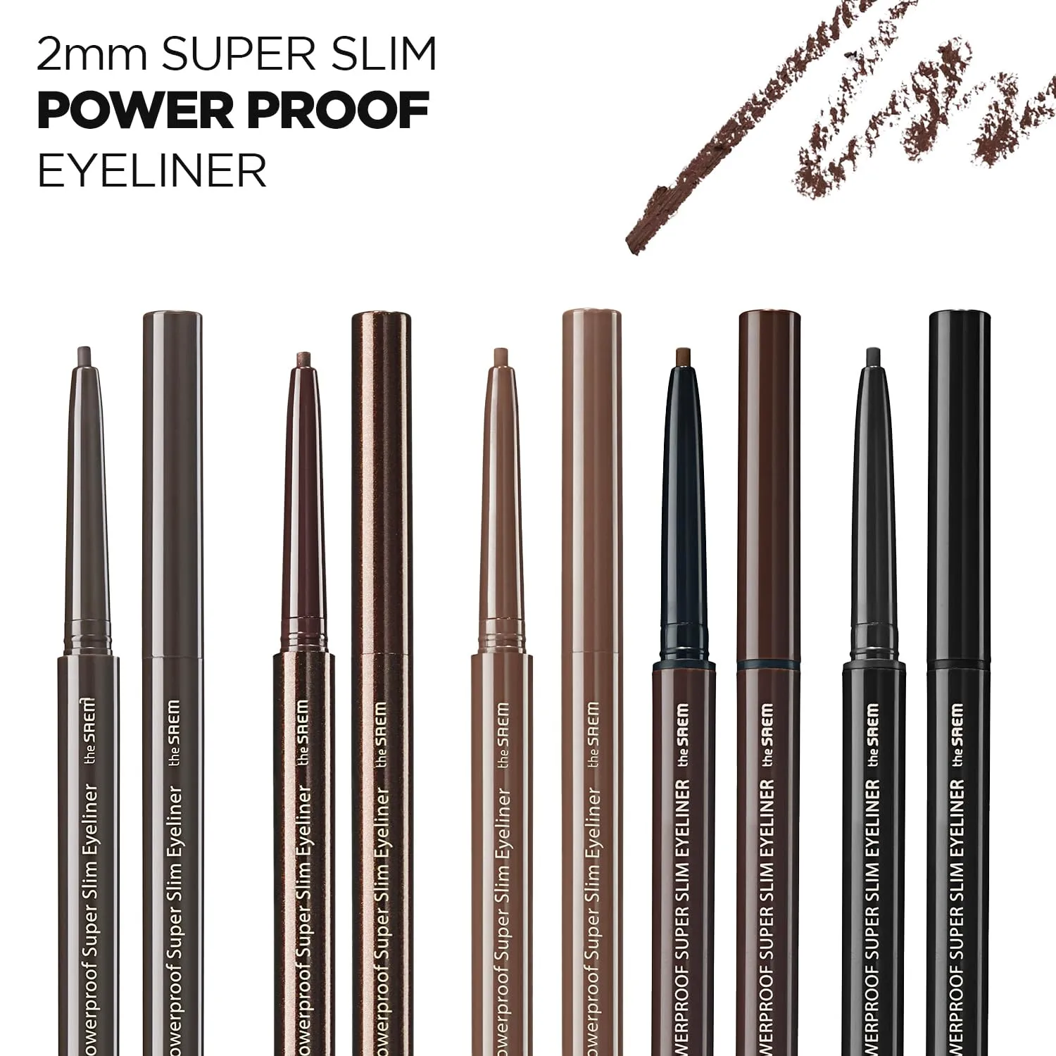 THESAEM Eco Soul Powerproof Super Slim Eyeliner - 2mm Micro Precision Gel Eyeliner, 0.003 oz (0.1g) - BR05 Choco Brown