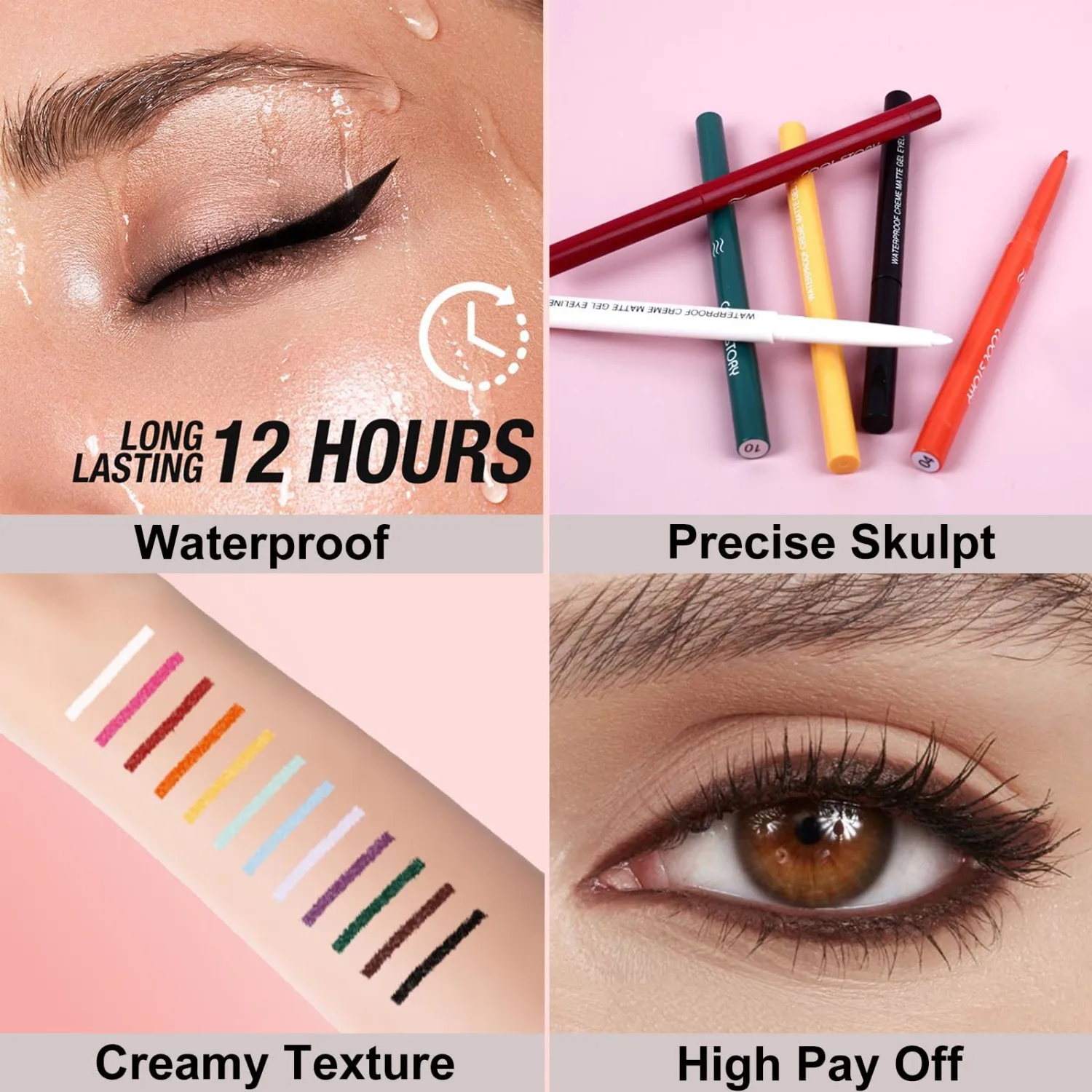 Deep Purple Matte Gel Eyeliner Pencil, Retractable Cream Liner for Graphic Eye Makeup (09#)